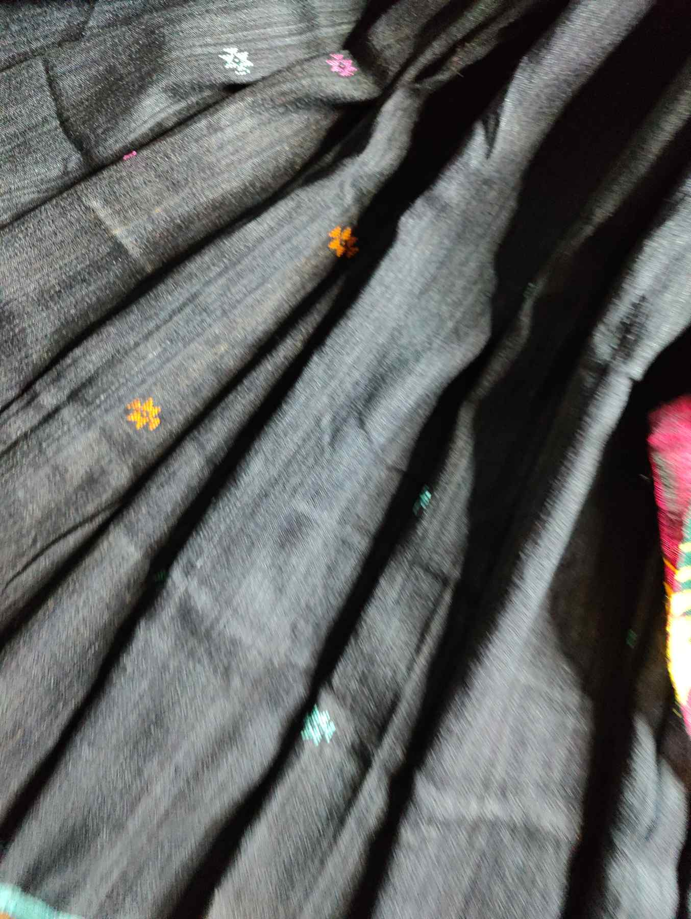 BLACK TUSSAR PURE HANDLOOM BHUJODI SAREE