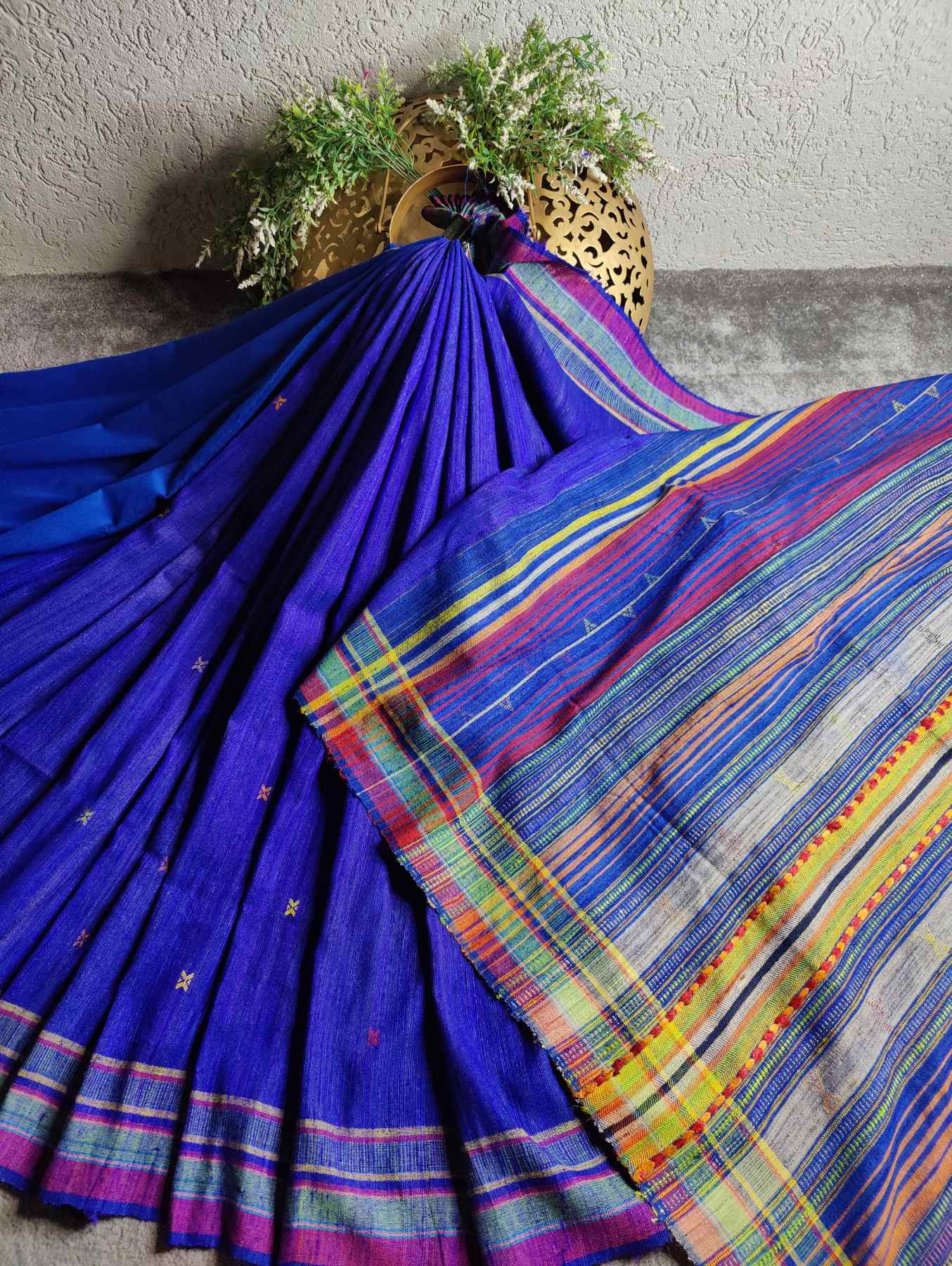 DARK PURPLE TUSSAR PURE HANDLOOM BHUJODI SAREE