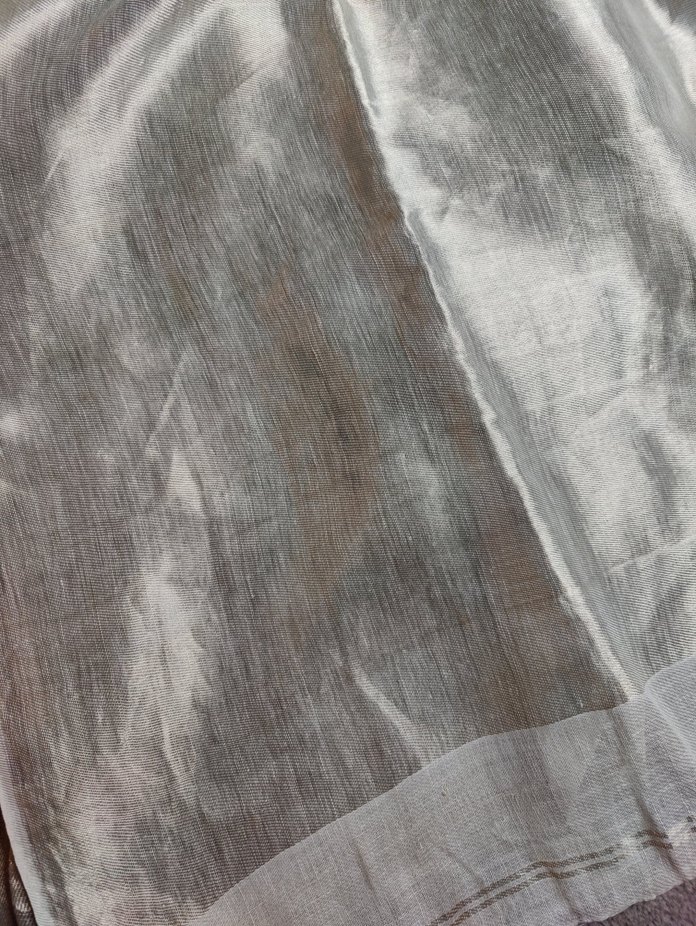 SILVER TWILL TISSUE PURE HANDLOOM METALLIC SAREE