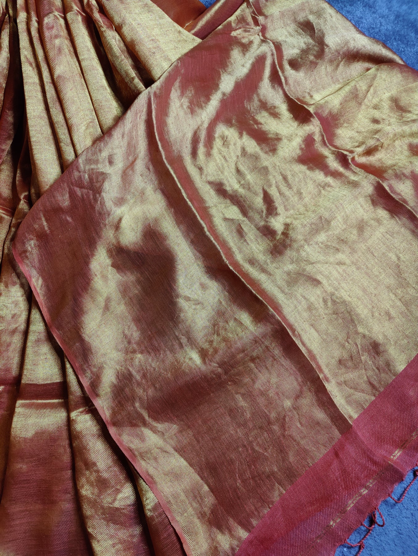 ORANGE TWILL TISSUE PURE HANDLOOM METALLIC SAREE