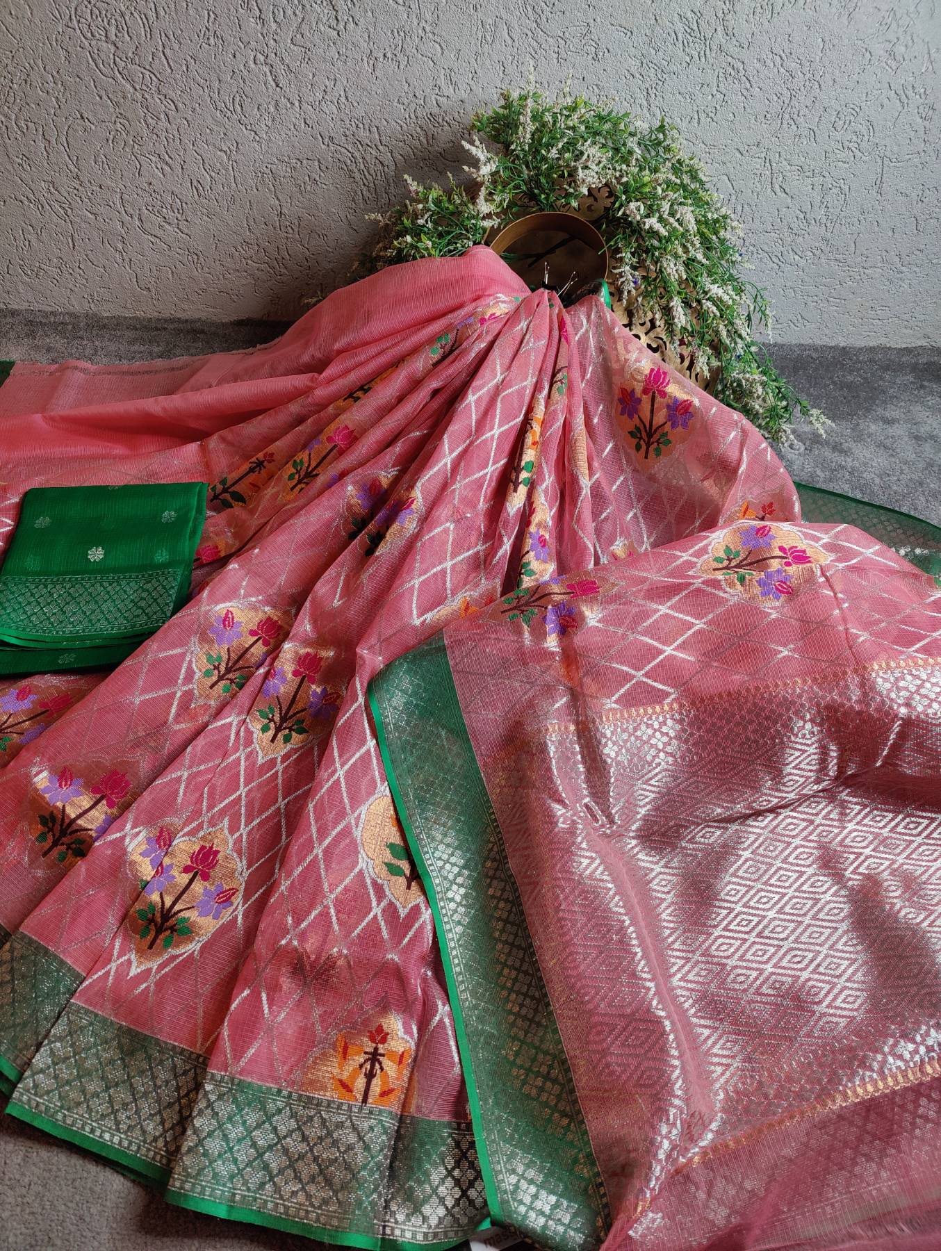 CORAL PINK PURE HANDLOOM REAL JARI KOTA DORIYA SAREE