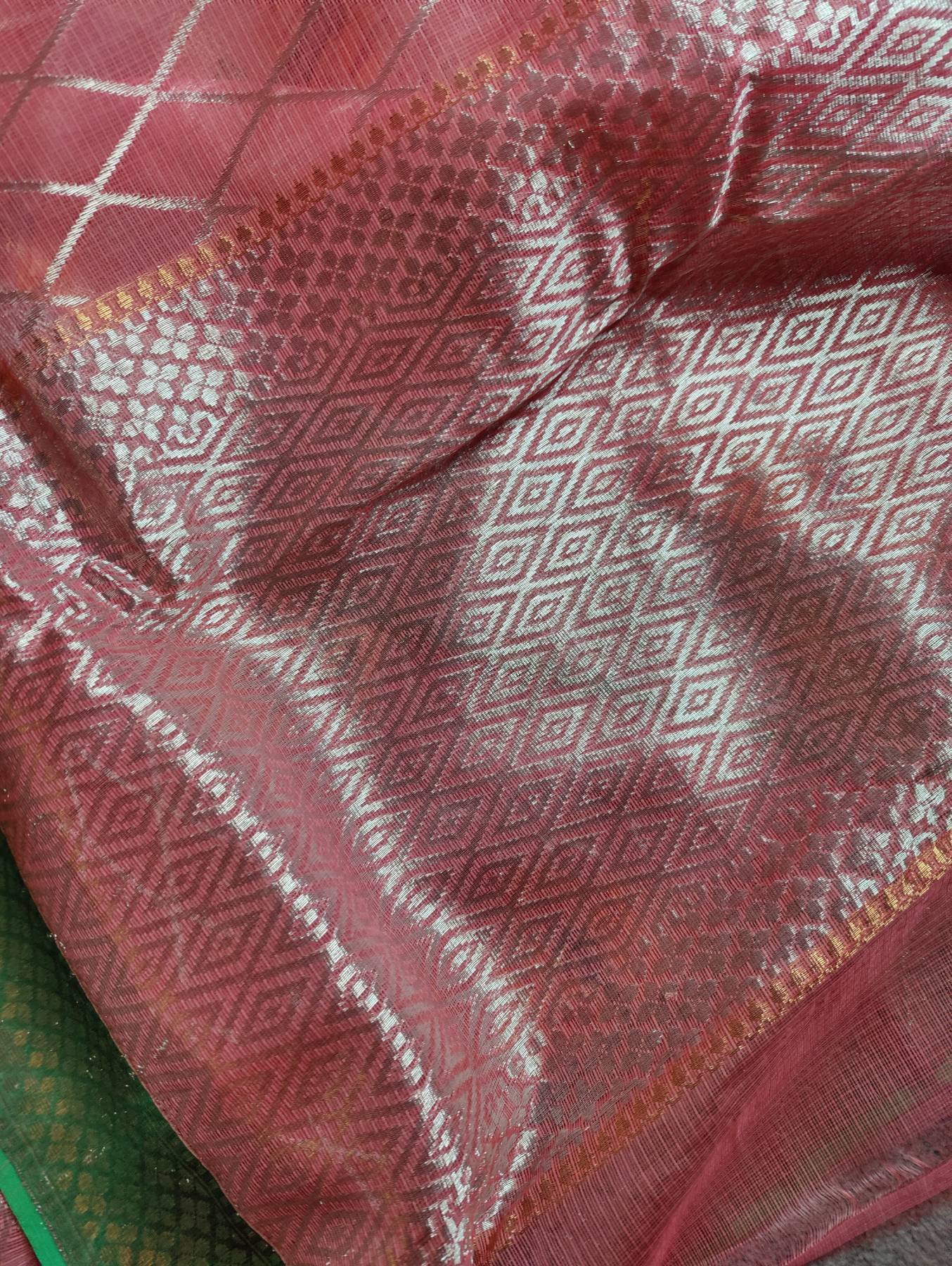 CORAL PINK PURE HANDLOOM REAL JARI KOTA DORIYA SAREE