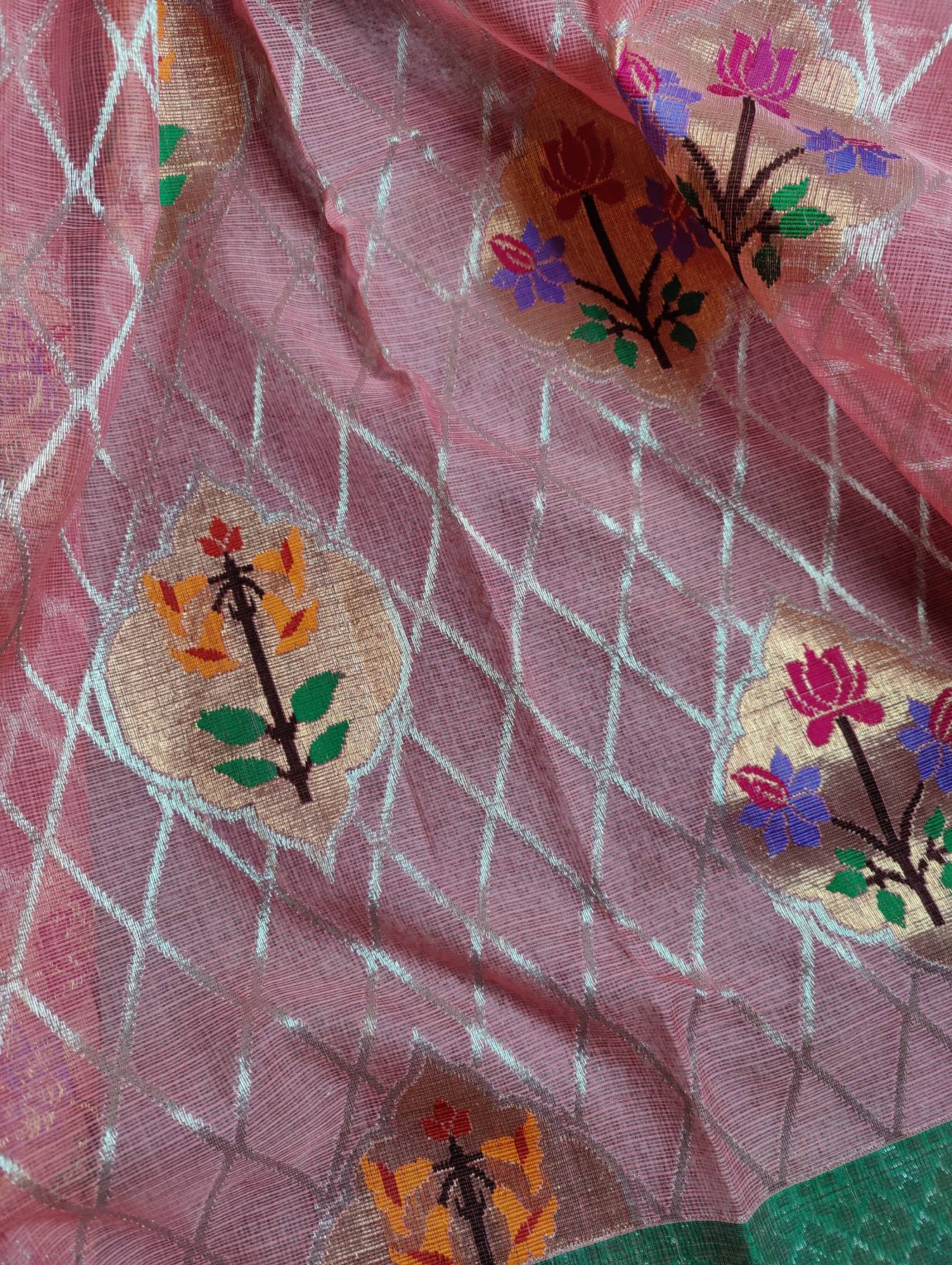 CORAL PINK PURE HANDLOOM REAL JARI KOTA DORIYA SAREE