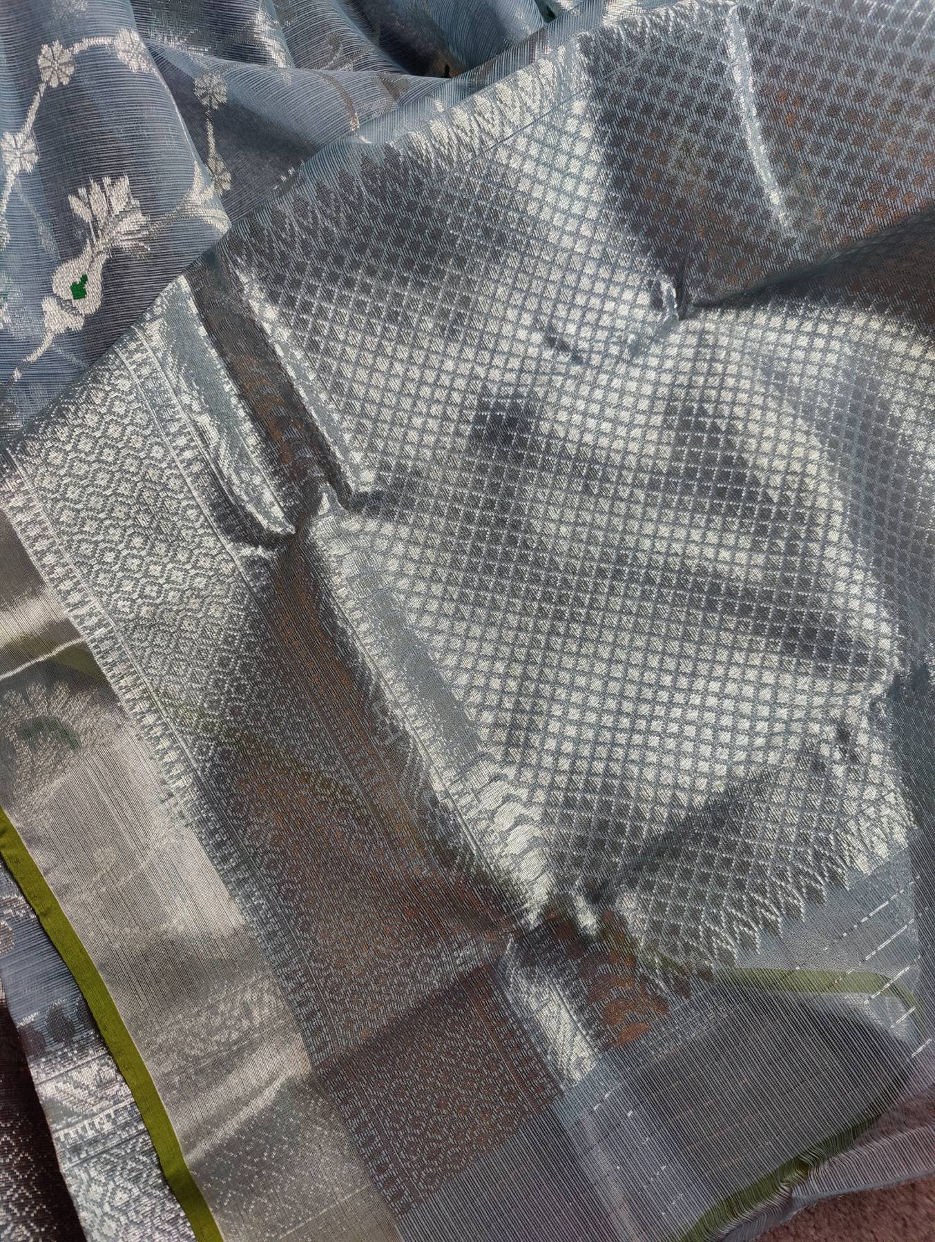 SLATE BLUE PURE HANDLOOM REAL JARI KOTA DORIYA SAREE