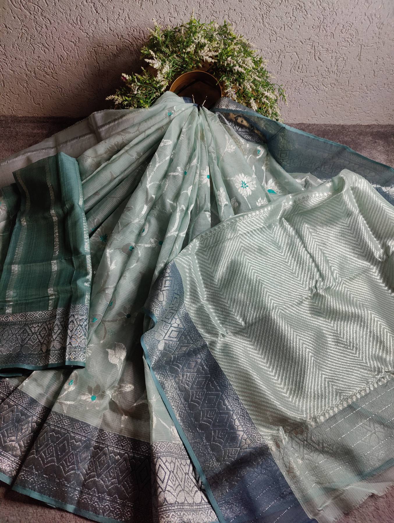 POWDER BLUE PURE HANDLOOM REAL JARI KOTA DORIYA SAREE