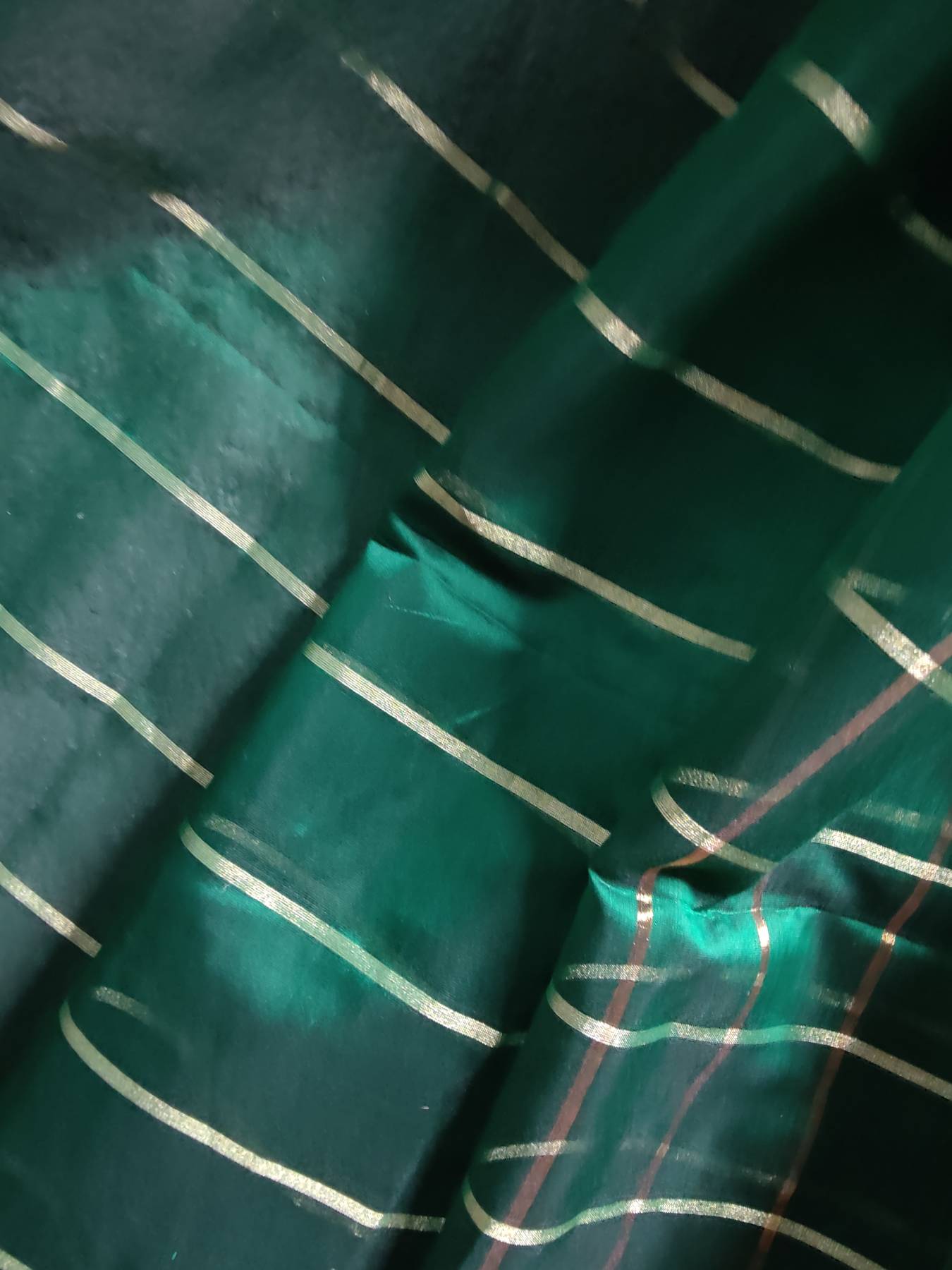 DARK GREEN SILK COTTON PURE HANDLOOM MAHESHWARI SAREE