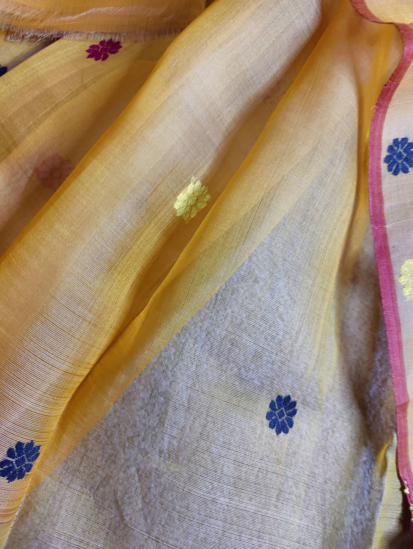 ORANGE ORGANZA KERA PAT BY KESA PAT PURE HANDLOOM ASSAMES SAREE