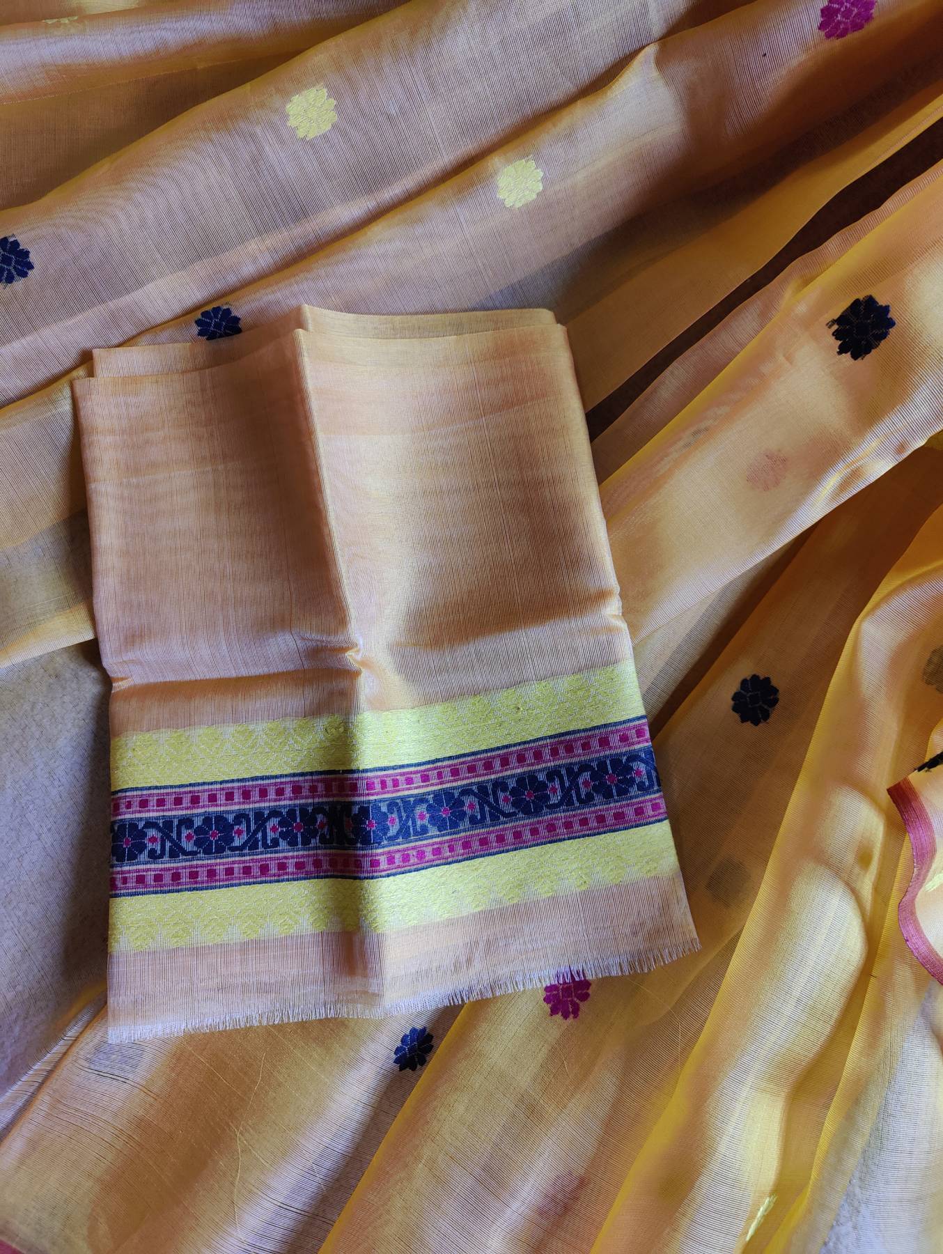 ORANGE ORGANZA KERA PAT BY KESA PAT PURE HANDLOOM ASSAMES SAREE