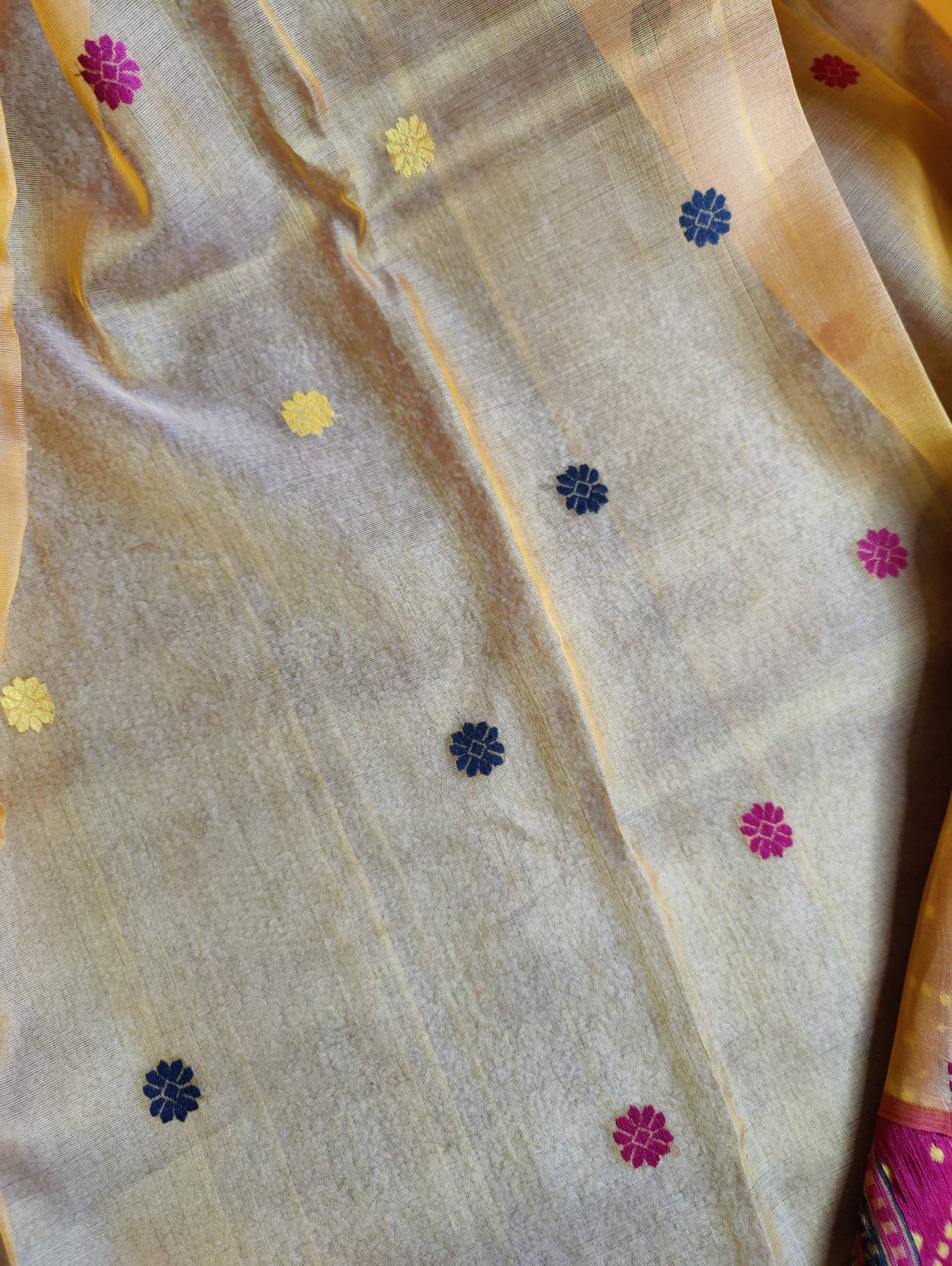 ORANGE ORGANZA KERA PAT BY KESA PAT PURE HANDLOOM ASSAMES SAREE