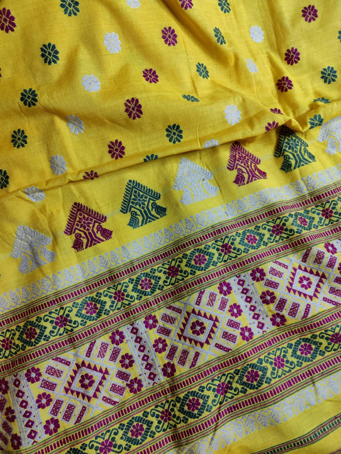 YELLOW COTTON ERI SILK PURE HANDLOOM ASSAMES SAREE