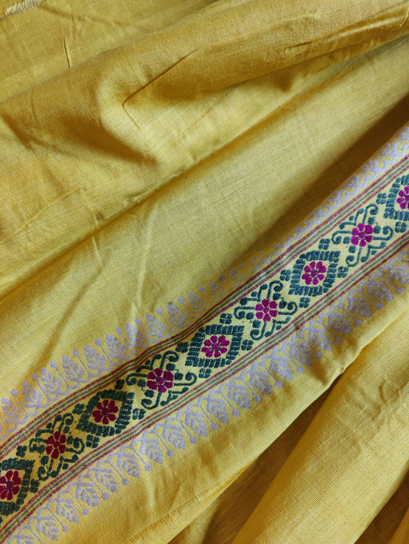 YELLOW COTTON ERI SILK PURE HANDLOOM ASSAMES SAREE