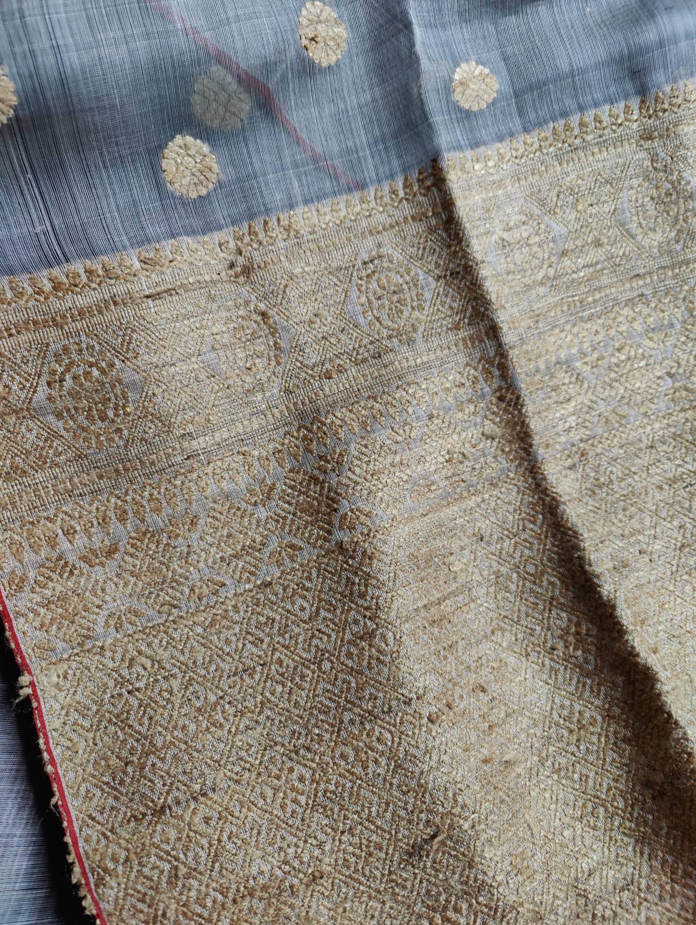 GREY KESA PAT BY KESA PAT PURE HANDLOOM ASSAMESE SAREE