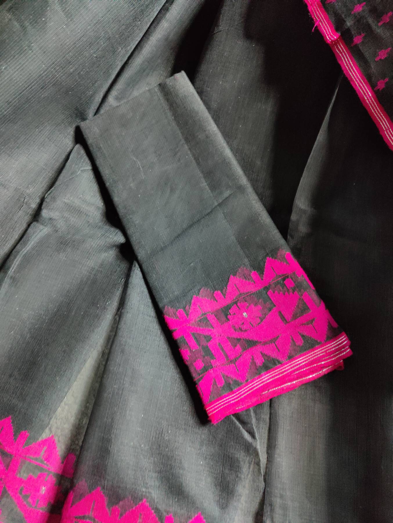 BLACK COTTON PURE HANDLOOM DHAKAI JAMDANI SAREE