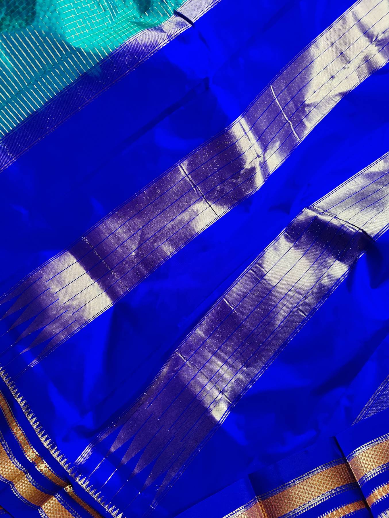 TEAL BLUE SILK PURE HANDLOOM IRKAL SAREE