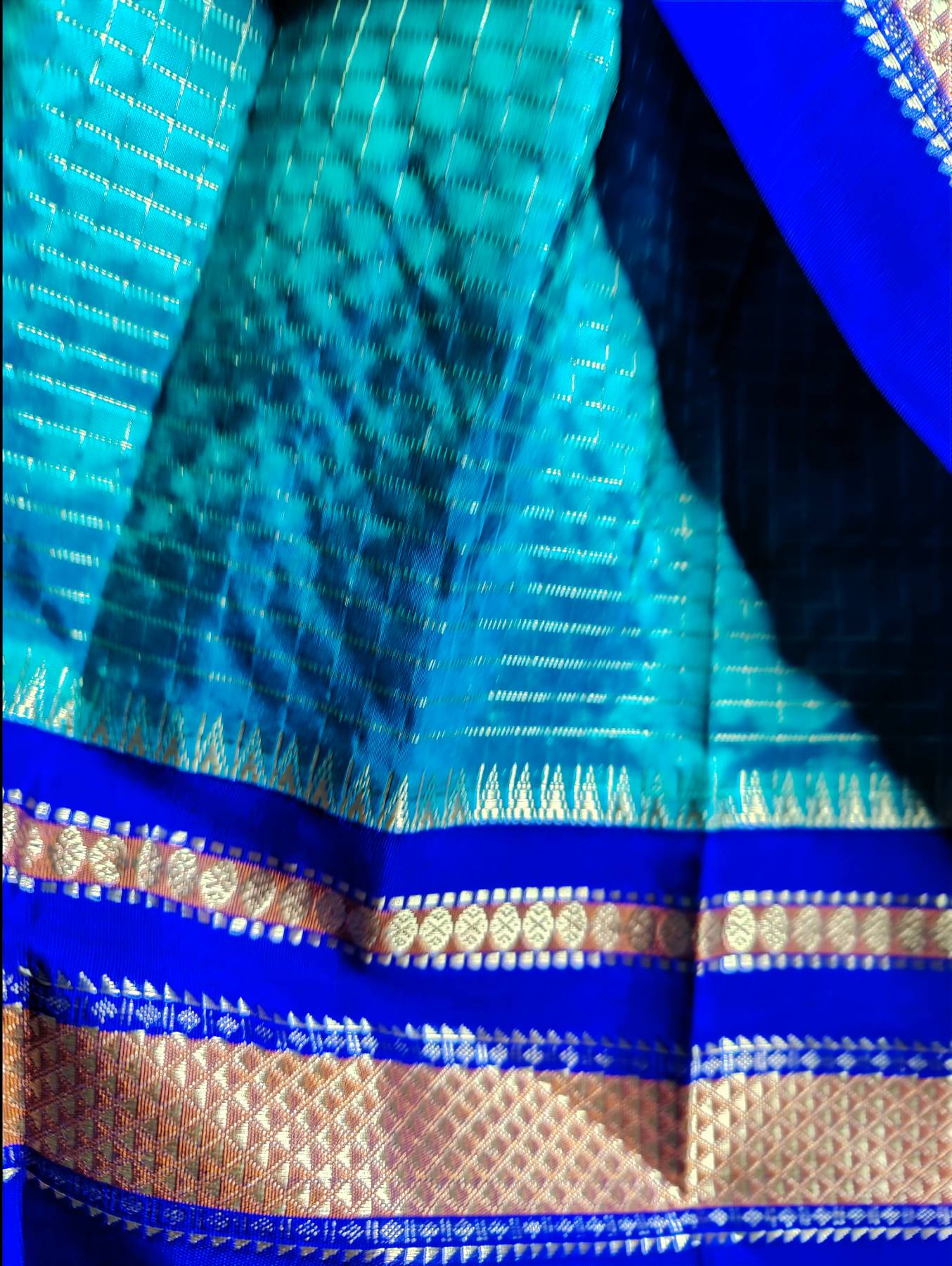 TEAL BLUE SILK PURE HANDLOOM IRKAL SAREE