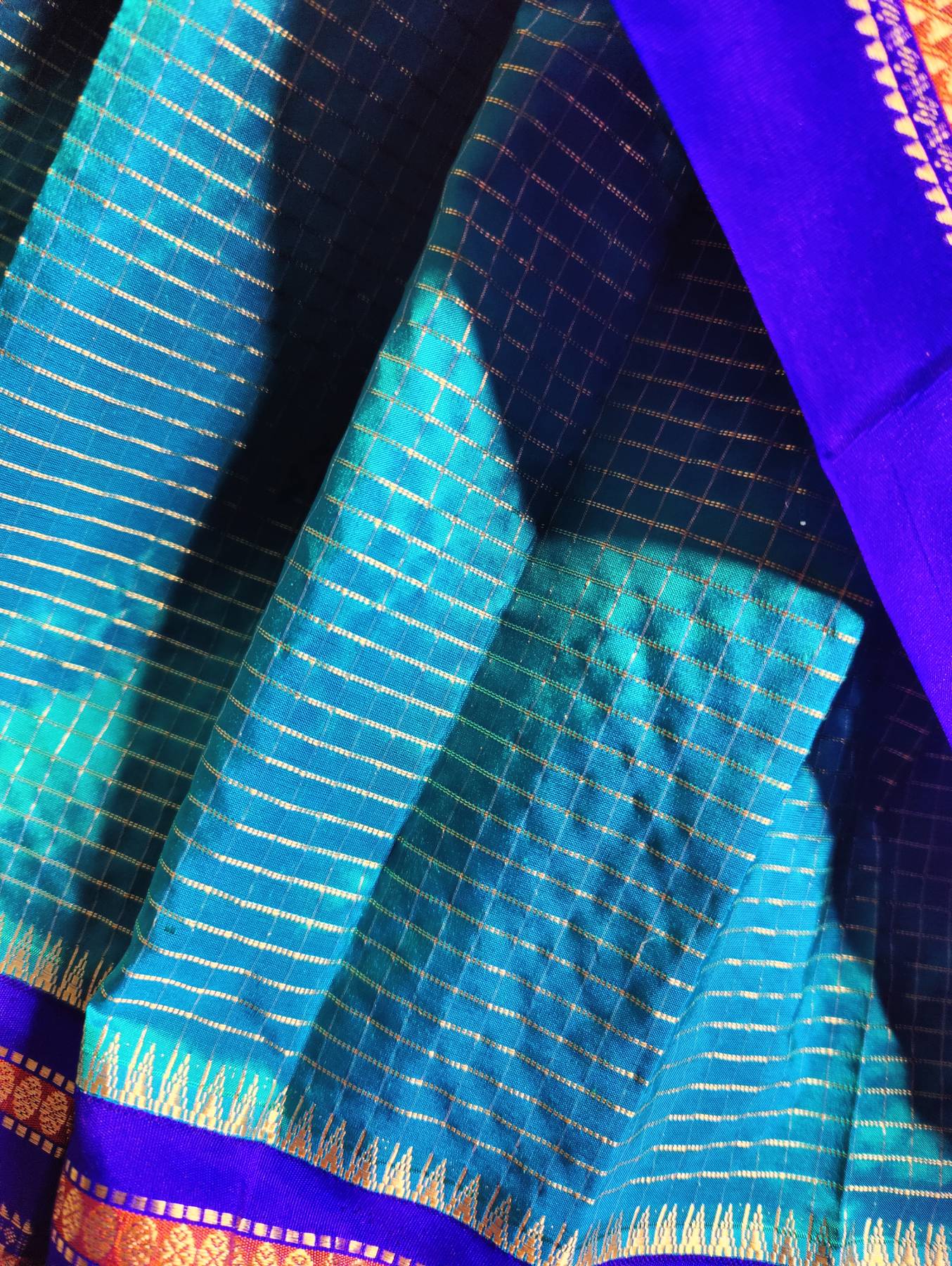 TEAL BLUE SILK PURE HANDLOOM IRKAL SAREE