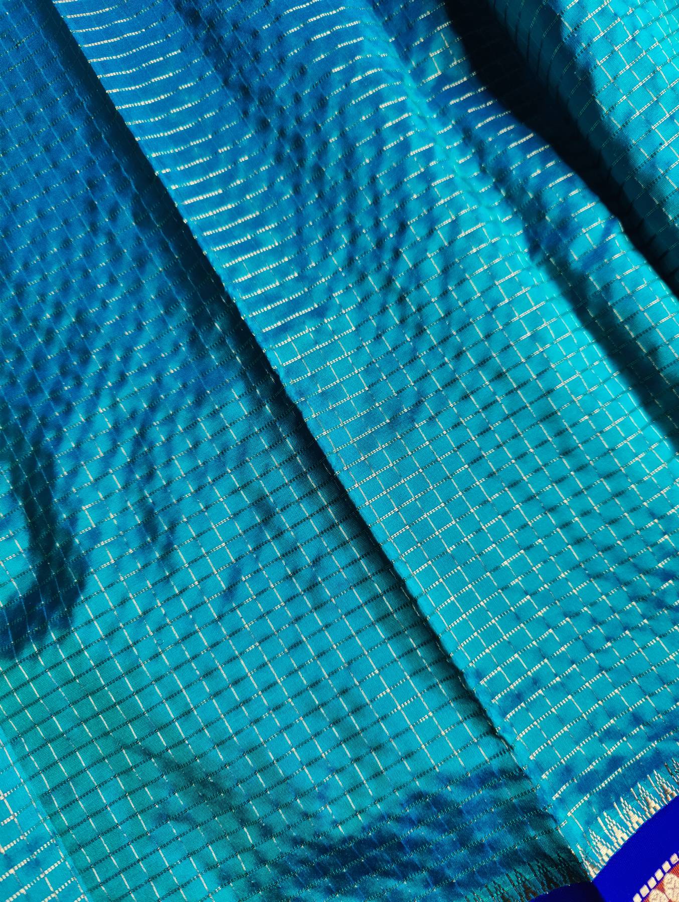TEAL BLUE SILK PURE HANDLOOM IRKAL SAREE