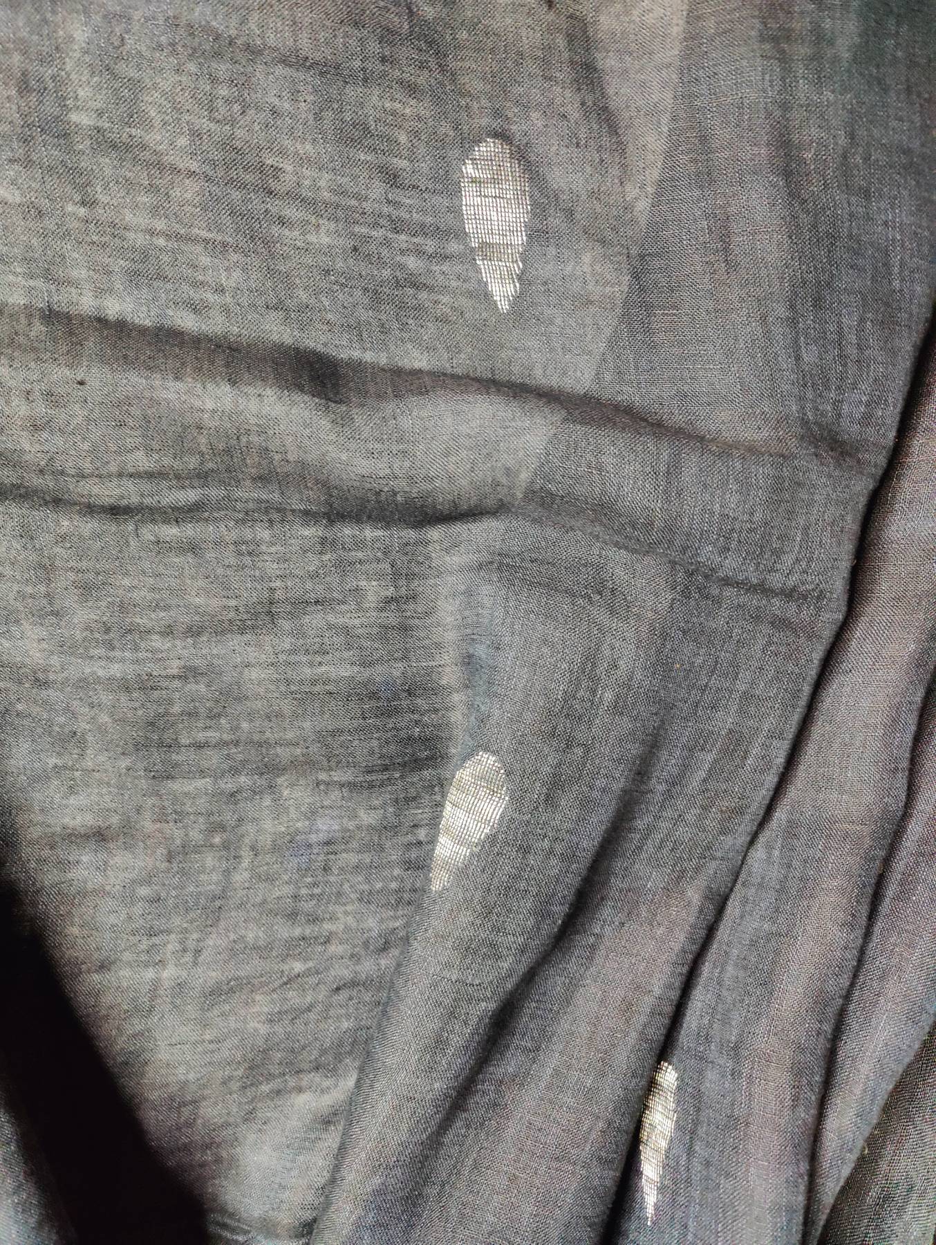 BLACK PURE HANDLOOM LINEN SAREE