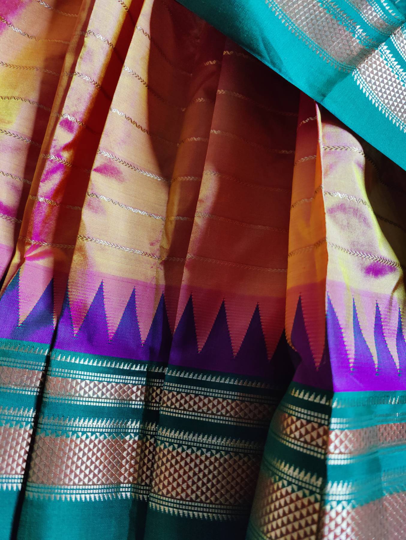 TWO TONE ORANGE SILK PURE HANDLOOM IRKAL SAREE