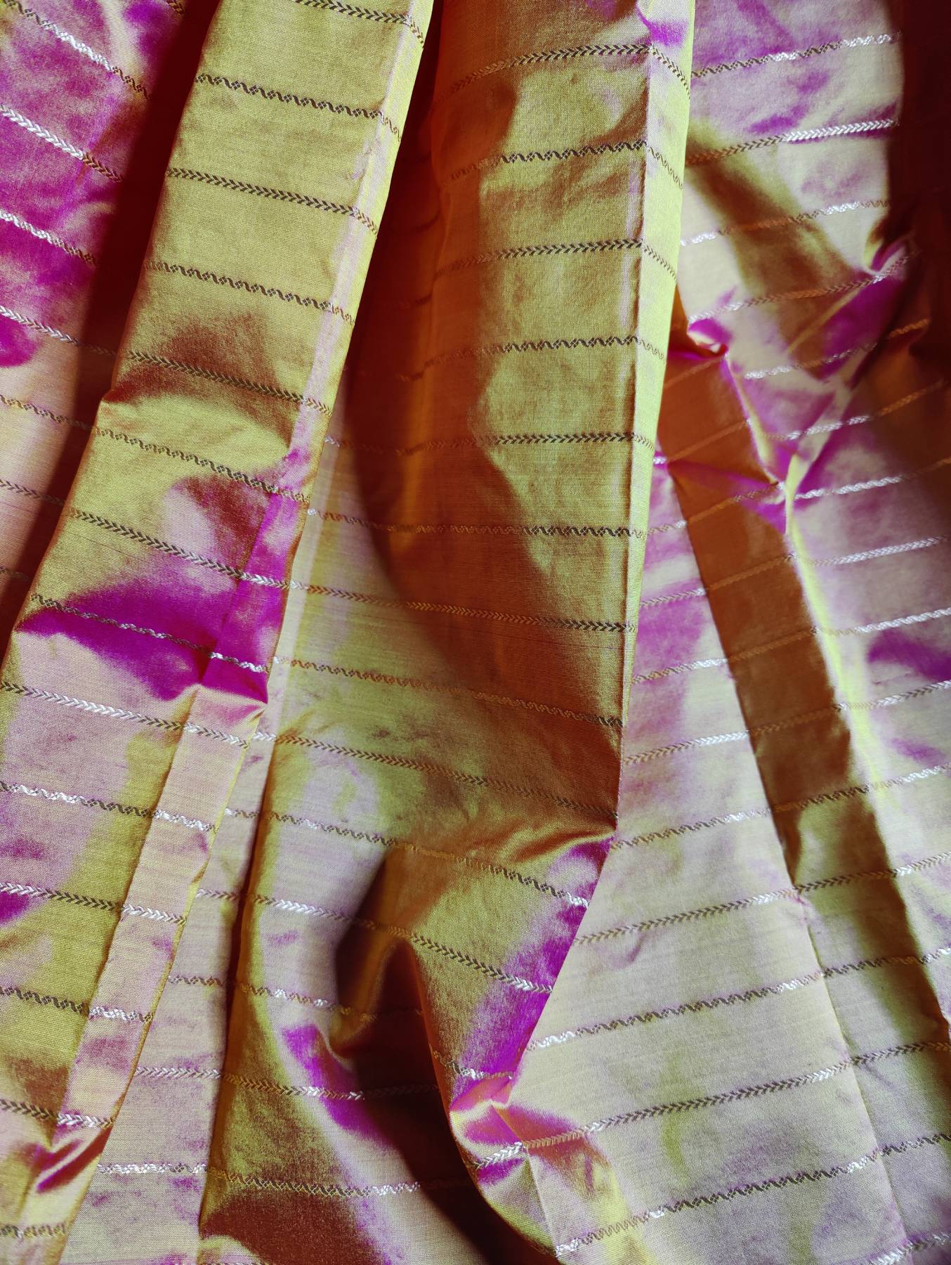 TWO TONE ORANGE SILK PURE HANDLOOM IRKAL SAREE