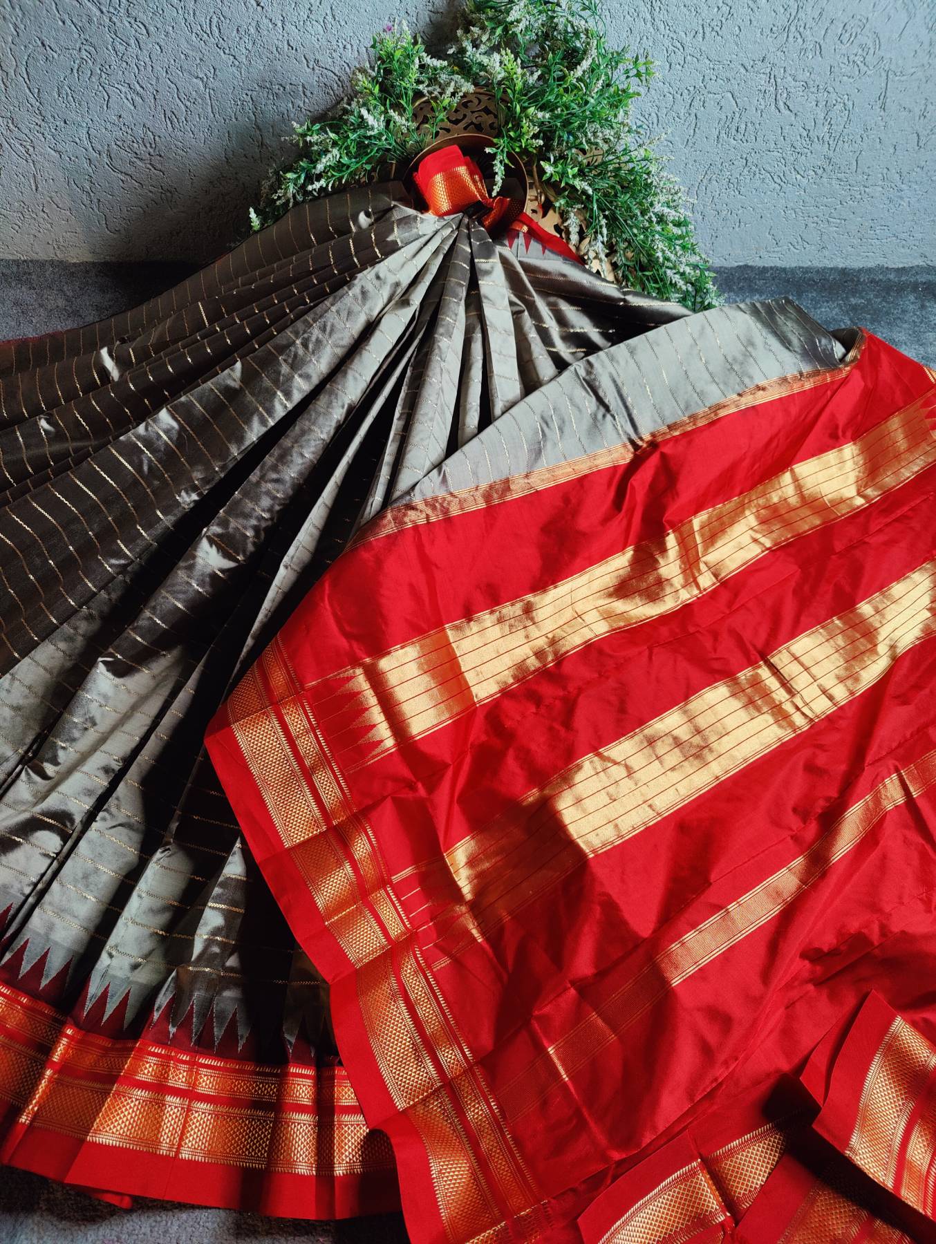 DARK GREY SILK PURE HANDLOOM IRKAL SAREE