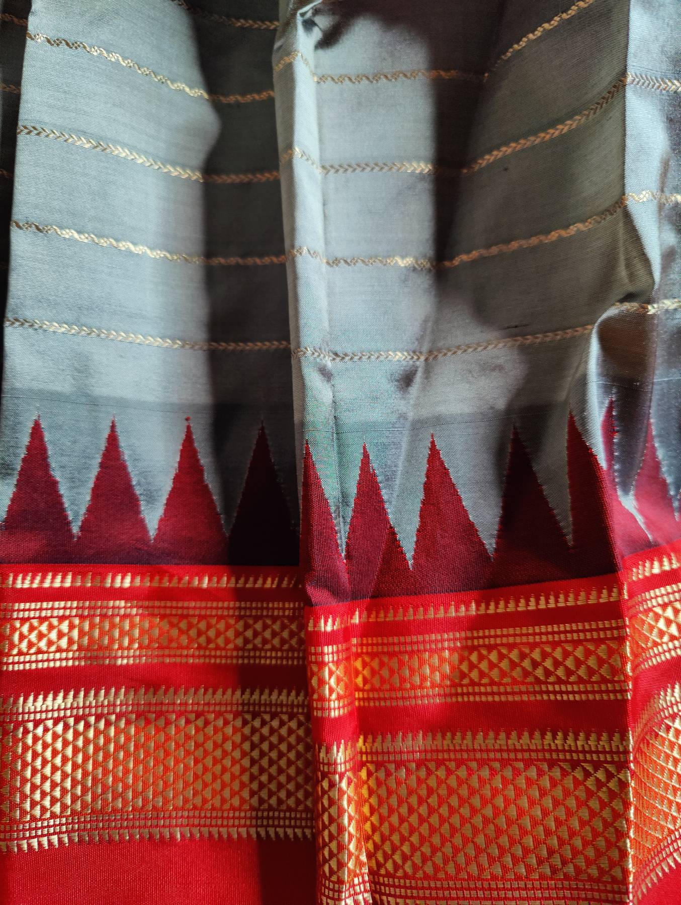 DARK GREY SILK PURE HANDLOOM IRKAL SAREE