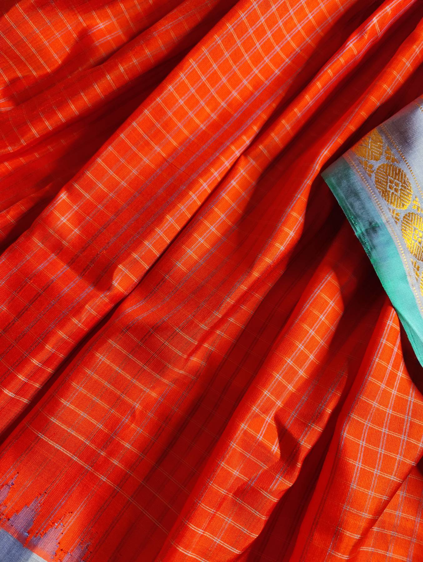 ORANGE SILK PURE HANDLOOM GADWAL SAREE