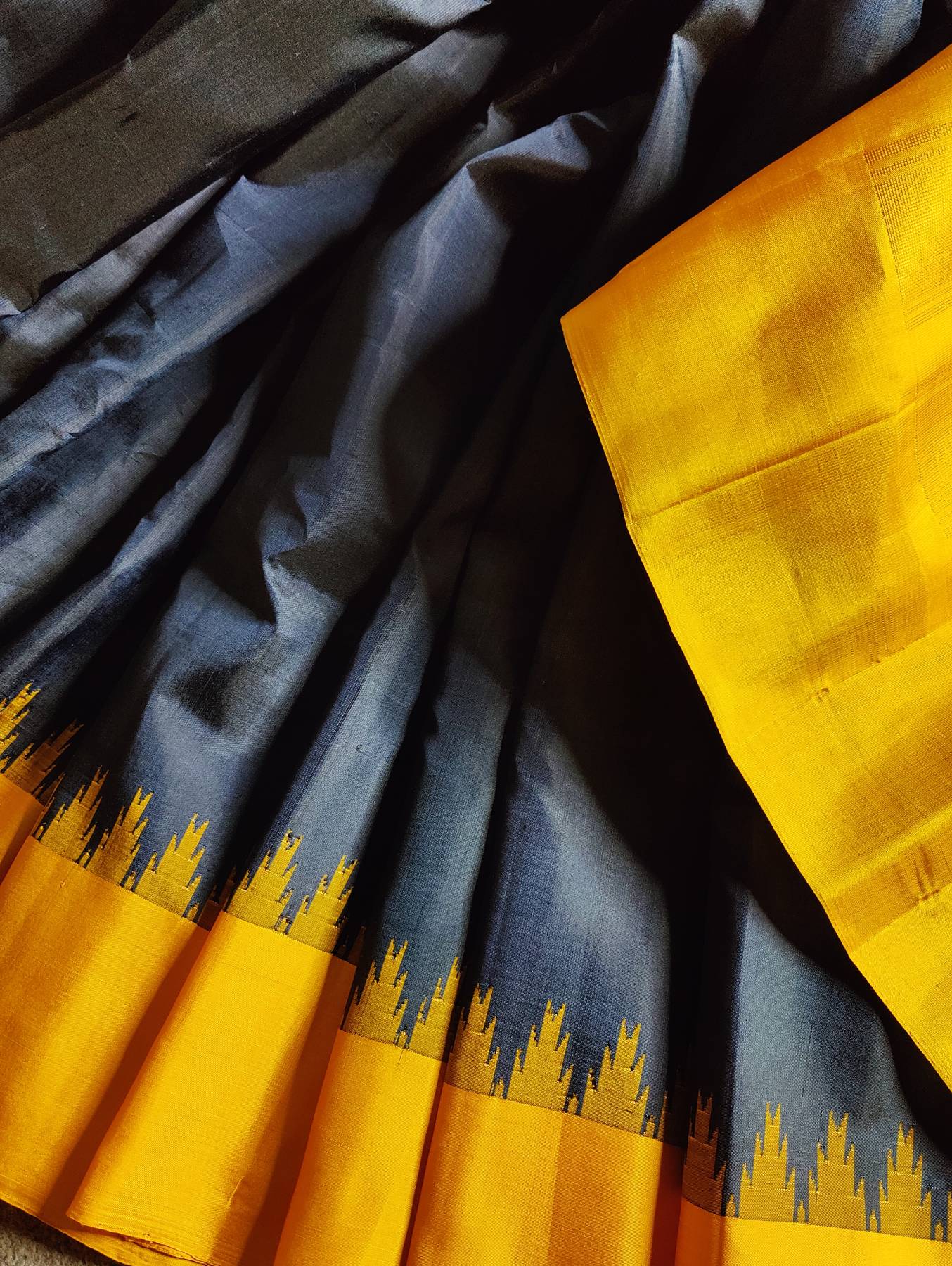 MIDNIGHT BLUE SILK PURE HANDLOOM GADWAL SAREE