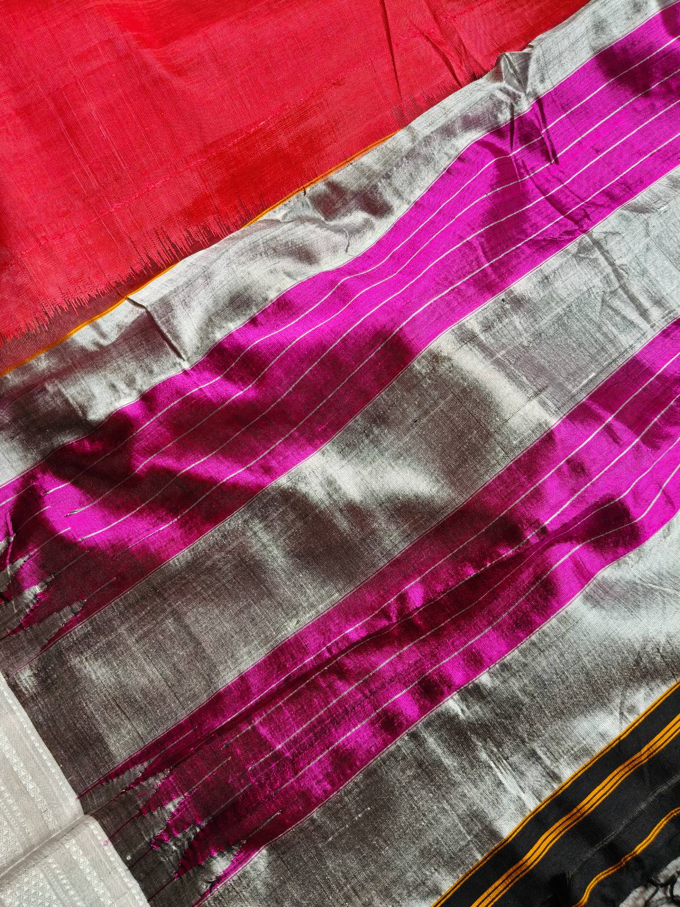 RED PINK SICO PURE HANDLOOM IRKAL SAREE