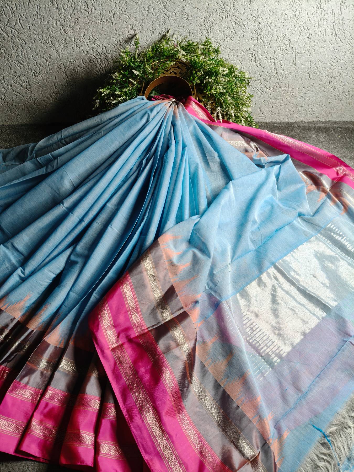 BLUE COTTON BY COTTON PURE HANDLOOM PONDRU KHADI SAREE