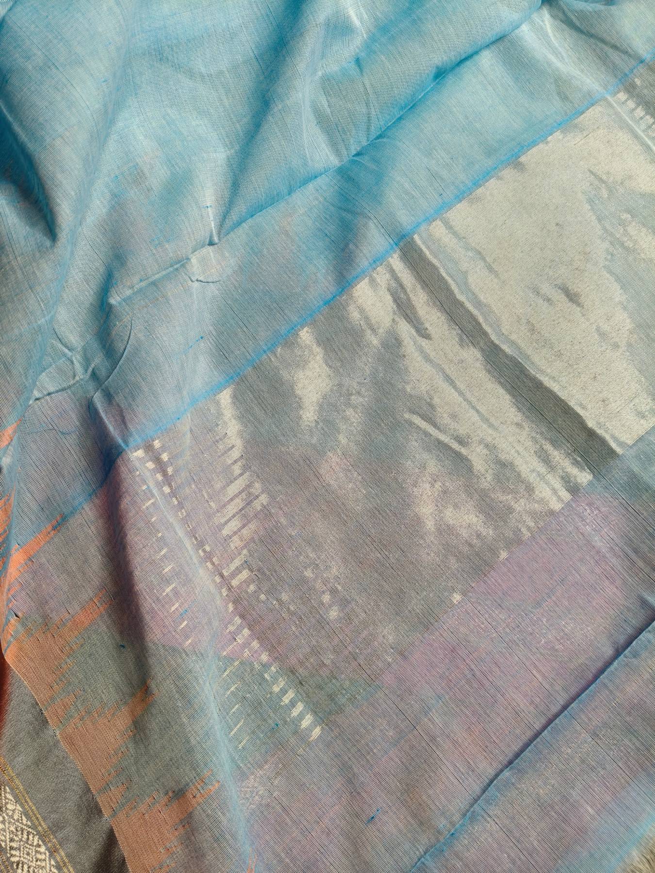 BLUE COTTON BY COTTON PURE HANDLOOM PONDRU KHADI SAREE
