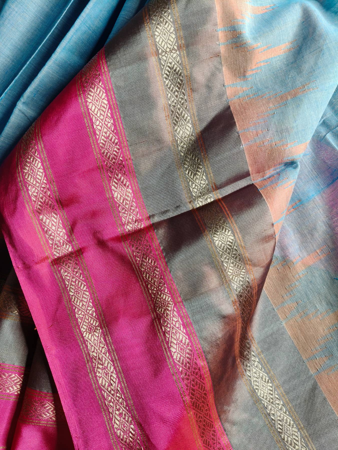 BLUE COTTON BY COTTON PURE HANDLOOM PONDRU KHADI SAREE