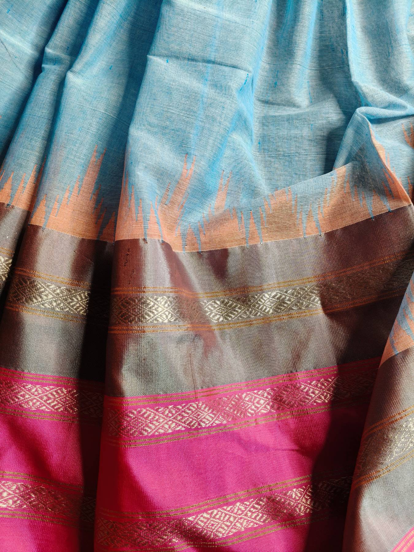 BLUE COTTON BY COTTON PURE HANDLOOM PONDRU KHADI SAREE