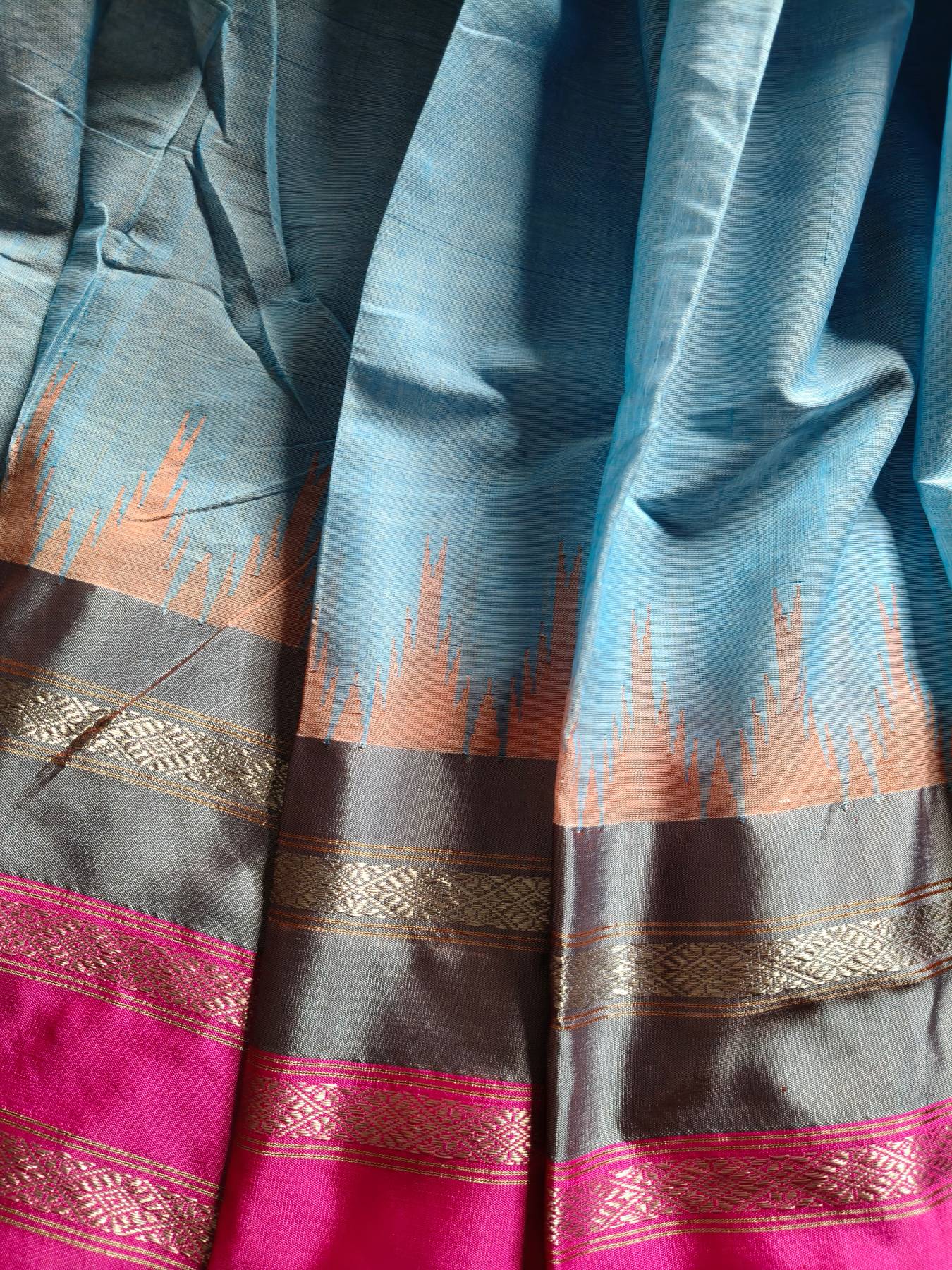BLUE COTTON BY COTTON PURE HANDLOOM PONDRU KHADI SAREE