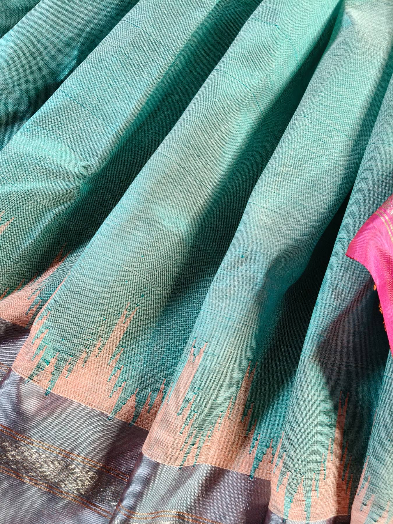 SEA GREEN PATTU PURE HANDLOOM PONDRU KHADI SAREE