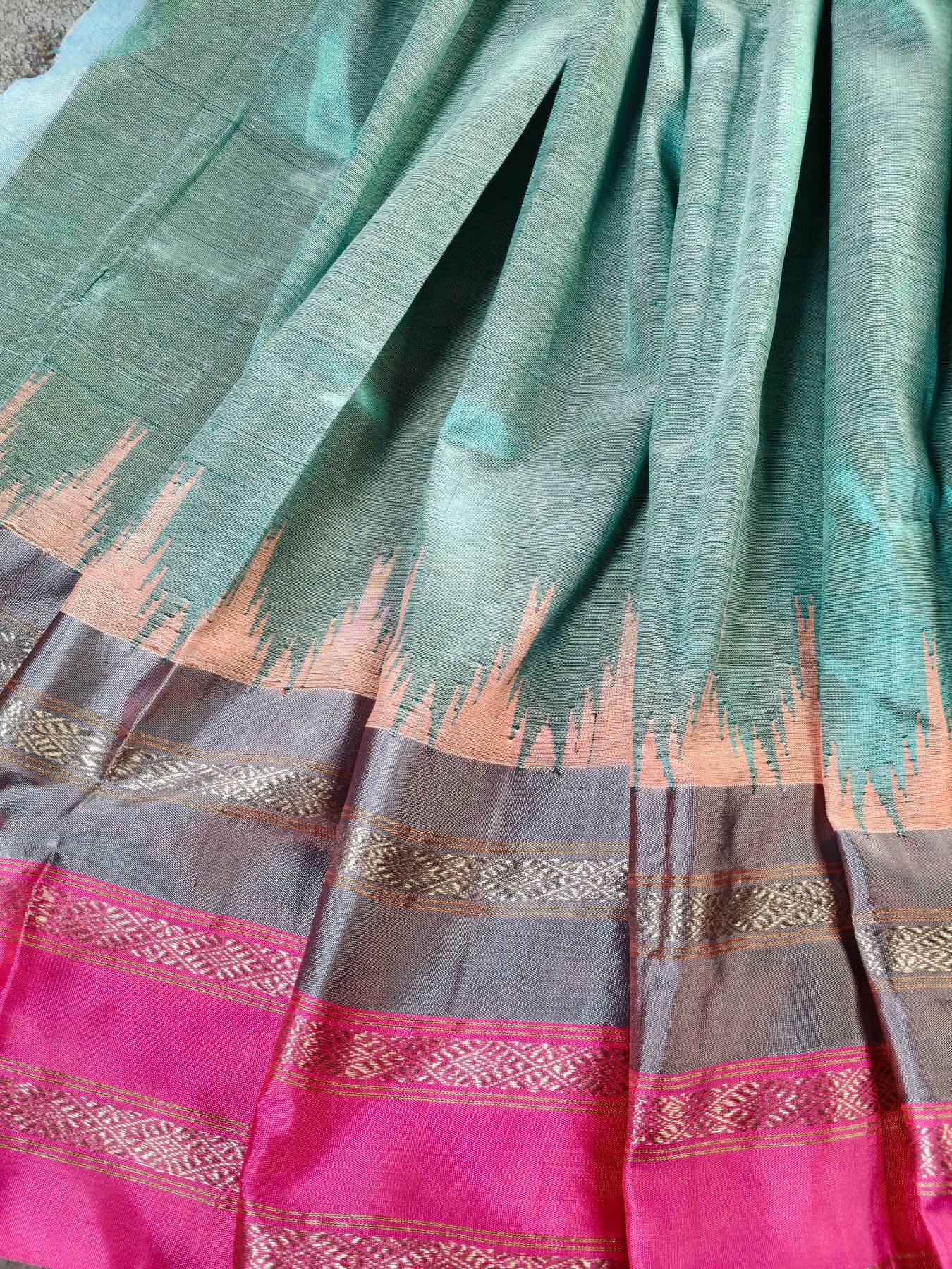 SEA GREEN PATTU PURE HANDLOOM PONDRU KHADI SAREE