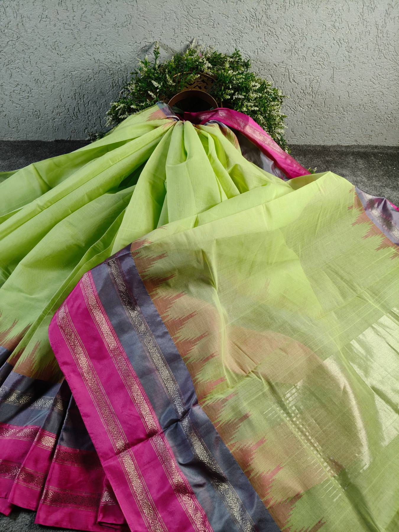 LIGHT PARROT GREEN COTTON BY COTTON PONDRU KHADI SAREE