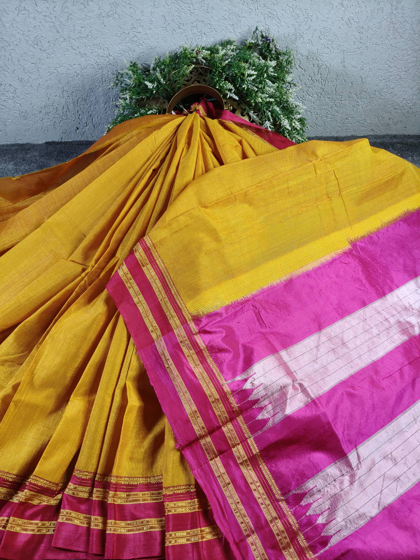 TURMERIC YELLOW SICO PURE HANDLOOM IRKAL SAREE