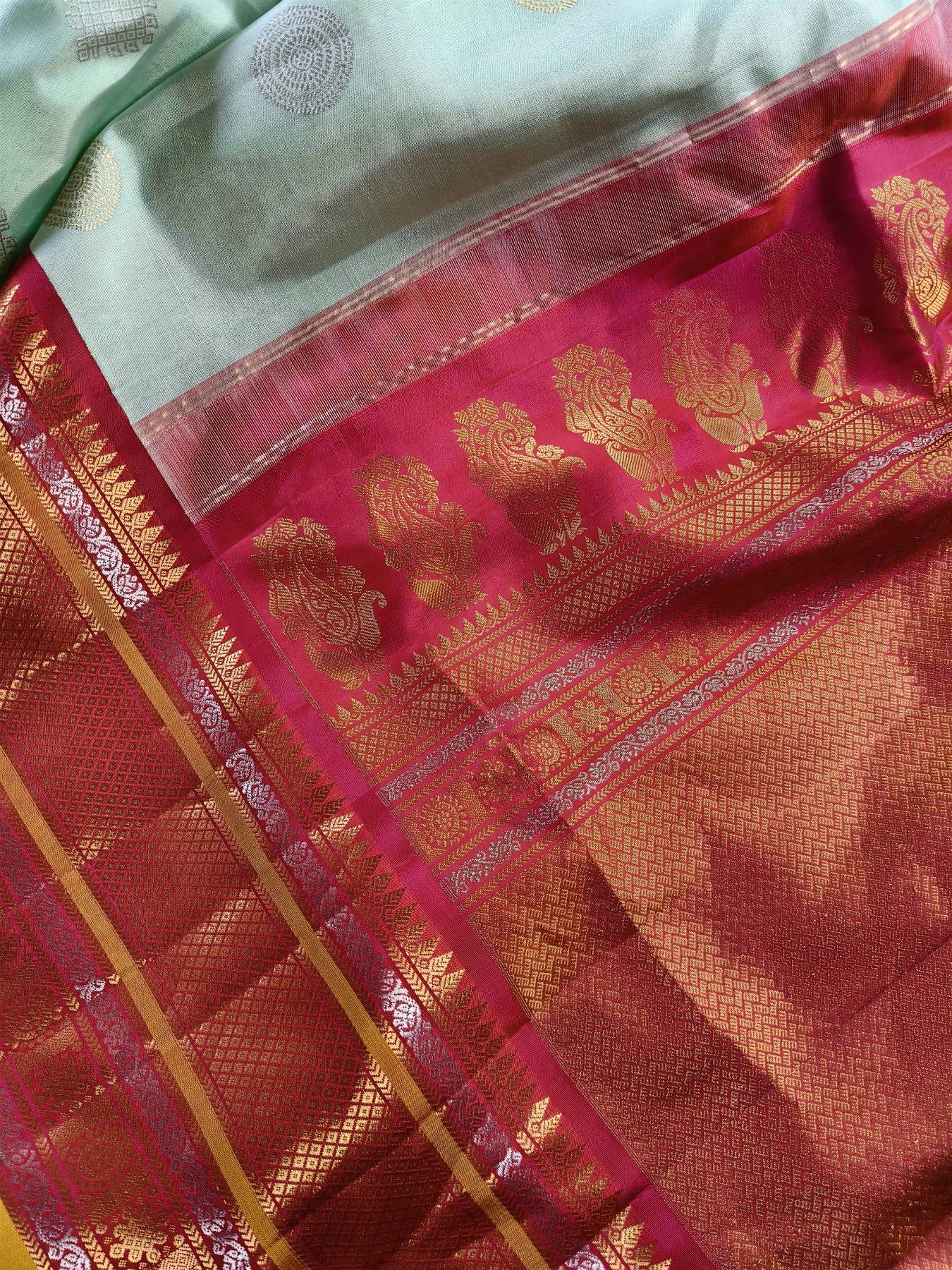 SEA GREEN SILK PURE HANDLOOM GADWAL SAREE