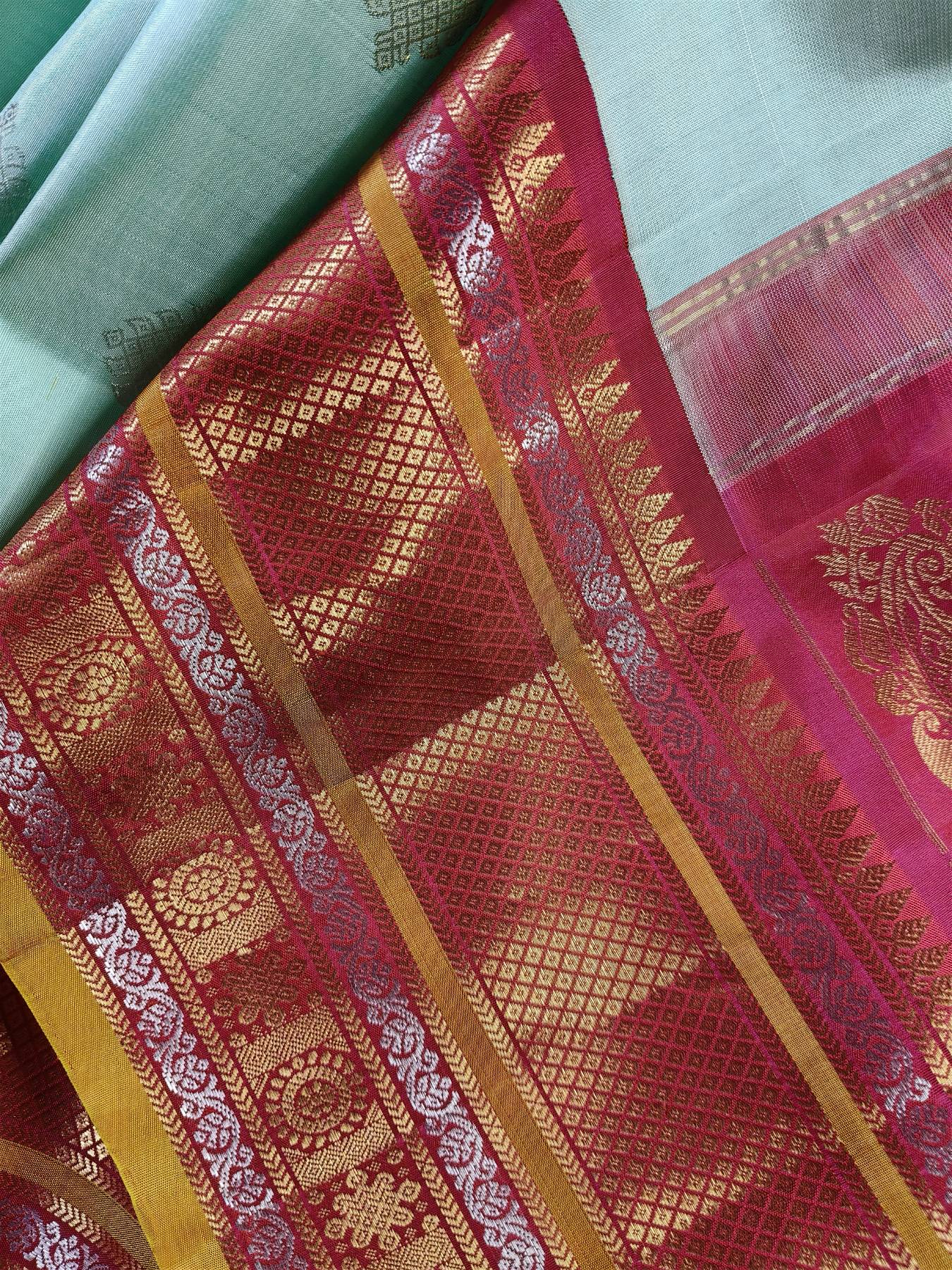 SEA GREEN SILK PURE HANDLOOM GADWAL SAREE