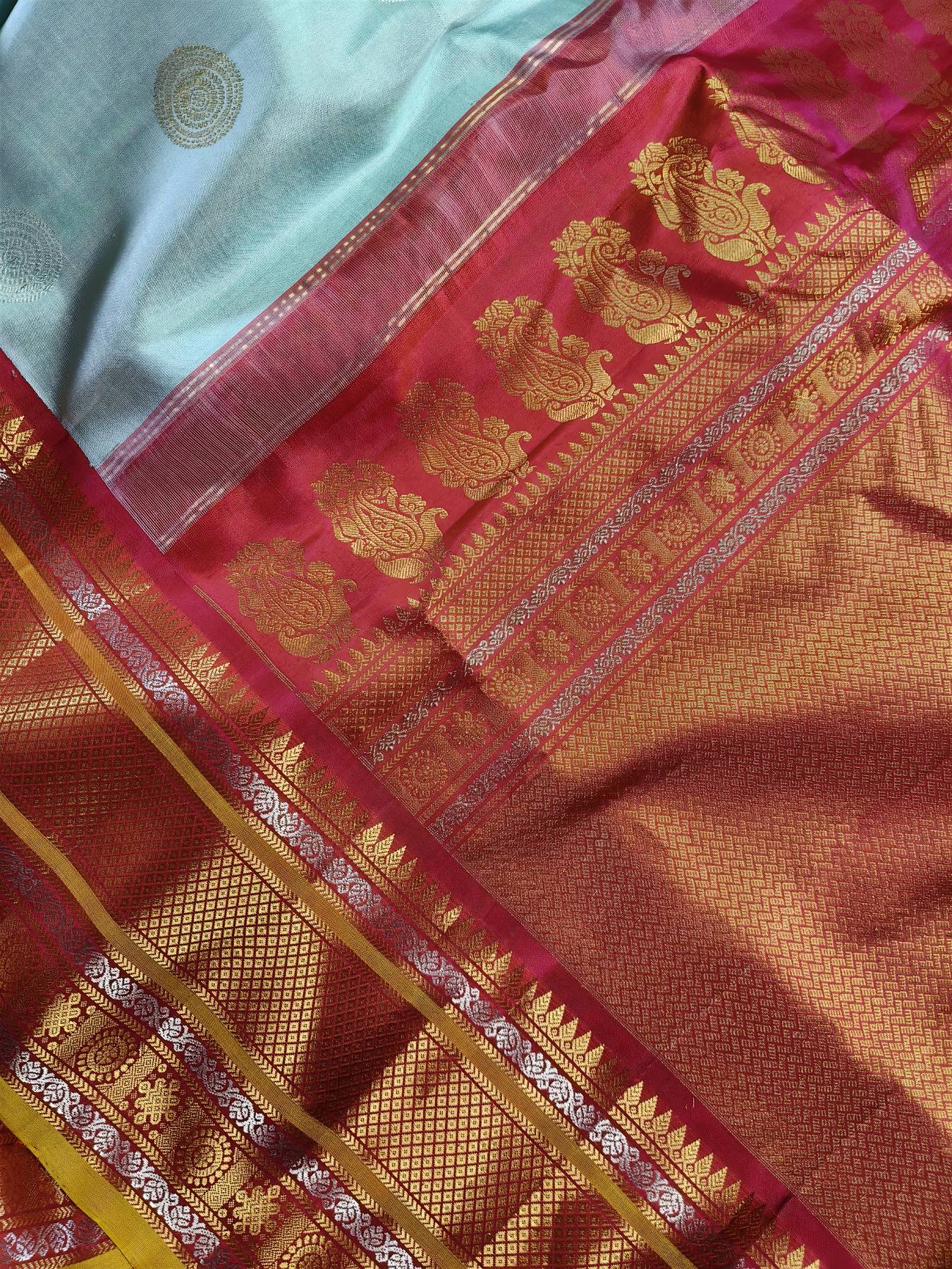 ICE BLUE SILK PURE HANDLOOM GADWAL SAREE
