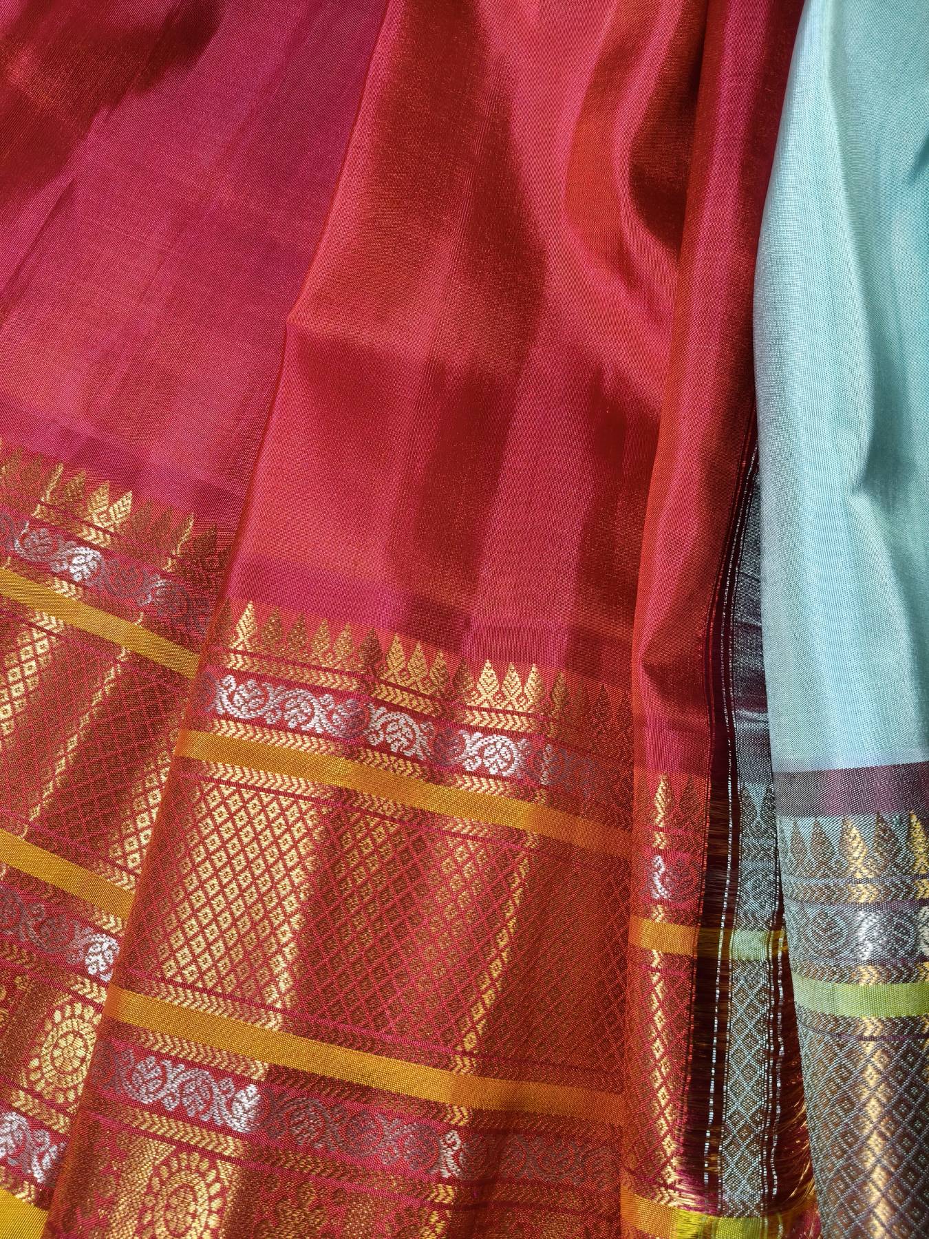 ICE BLUE SILK PURE HANDLOOM GADWAL SAREE