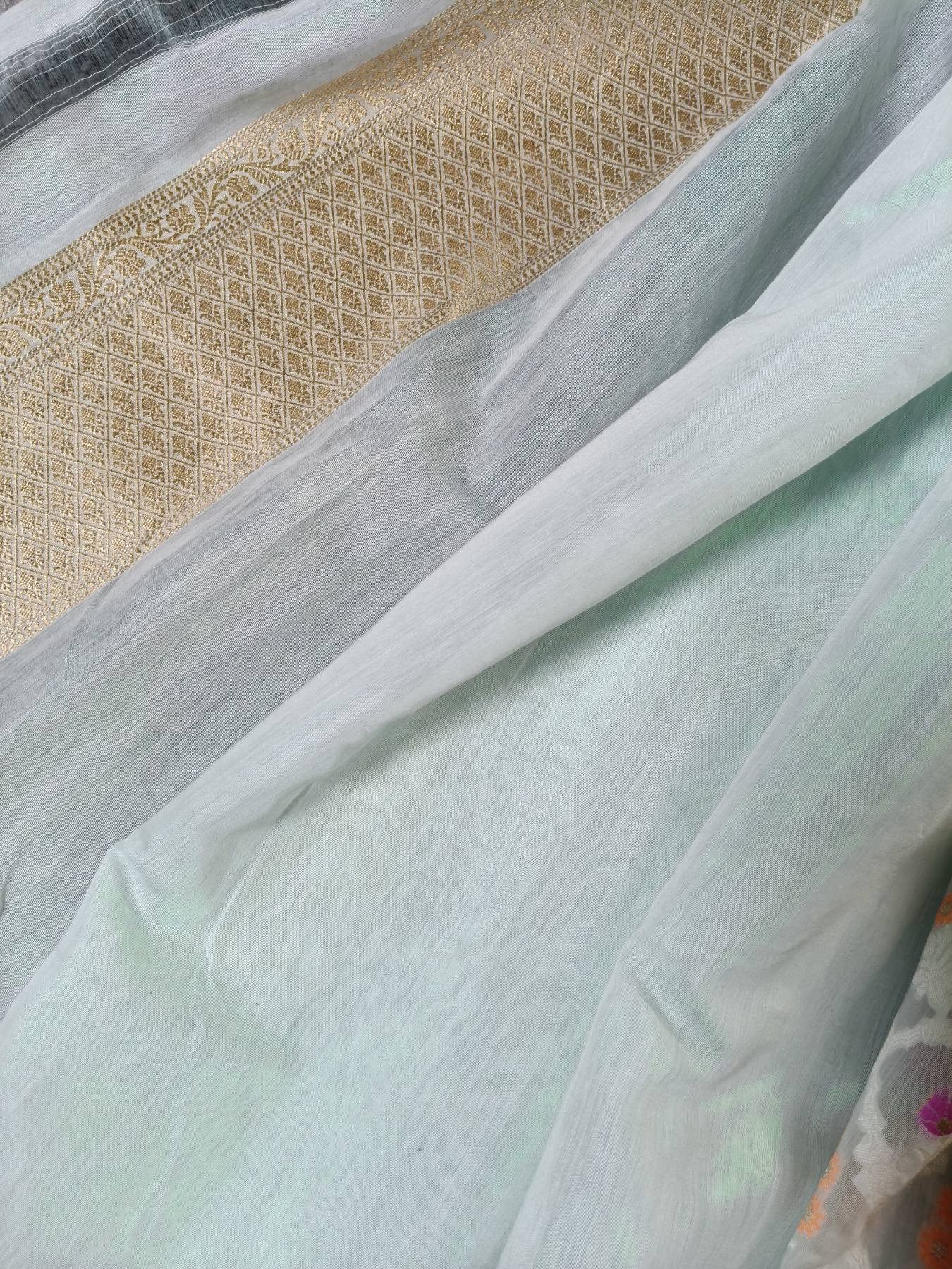 ICE BLUE COTTON PURE HANDLOOM BANARASI SAREE