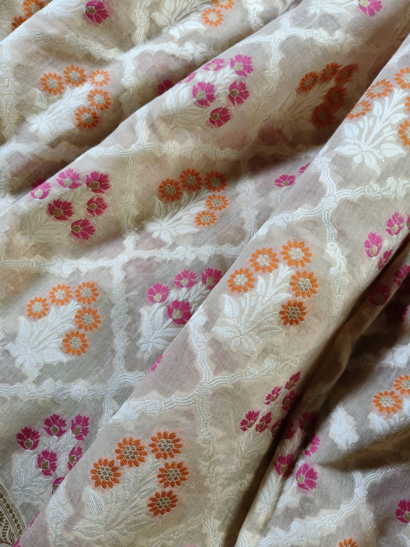 BEIGE COTTON PURE HANDLOOM BANARASI SAREE