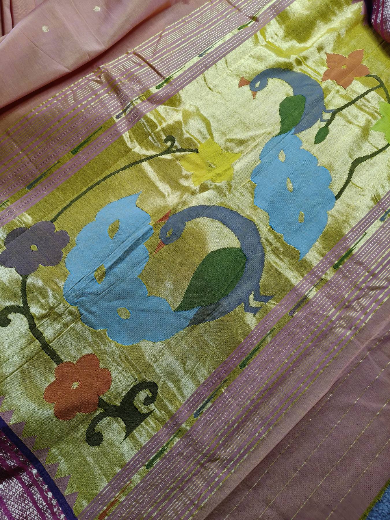 PEACH COTTON PURE HANDLOOM PAITHANI SAREE