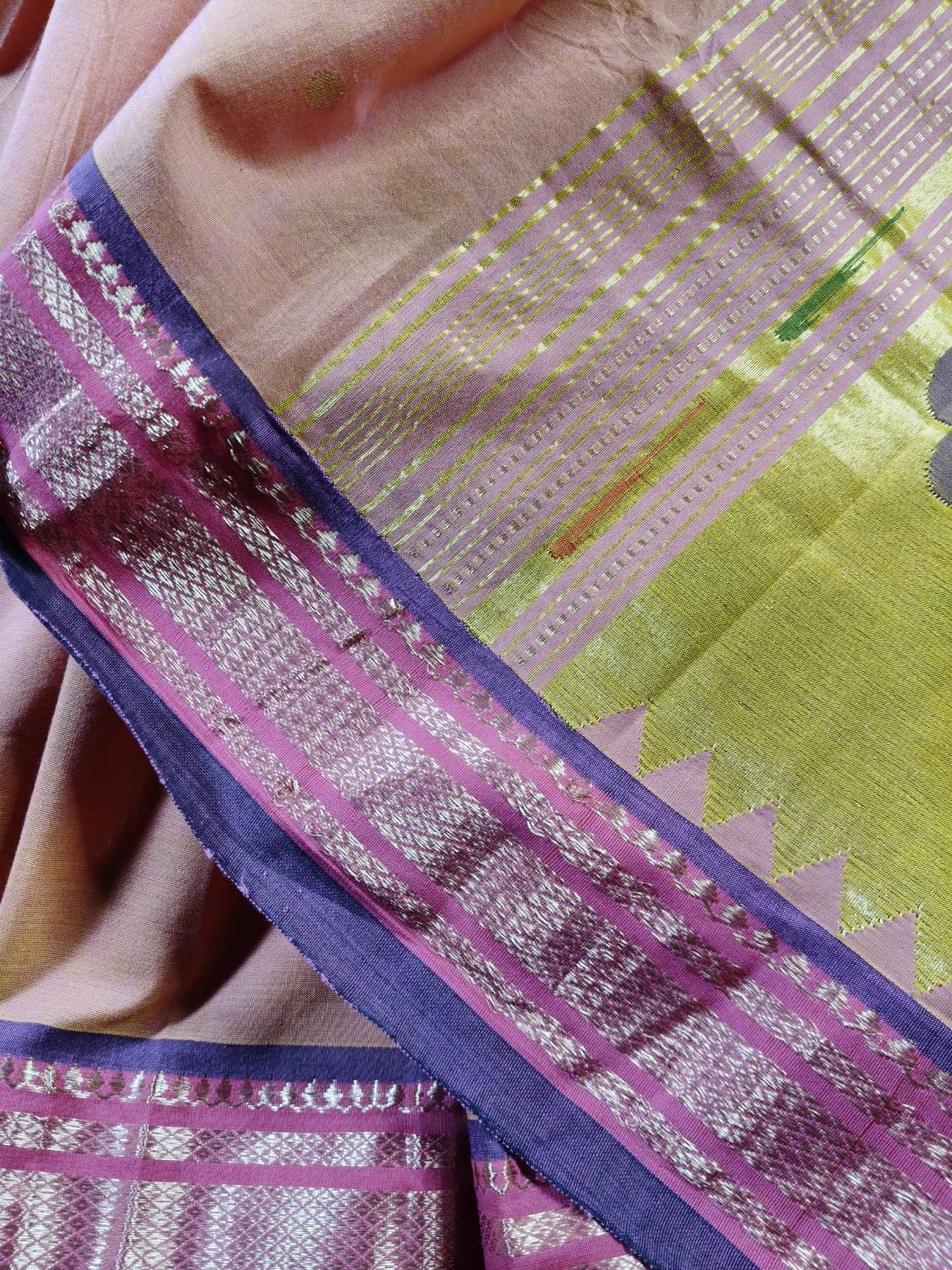 PEACH COTTON PURE HANDLOOM PAITHANI SAREE