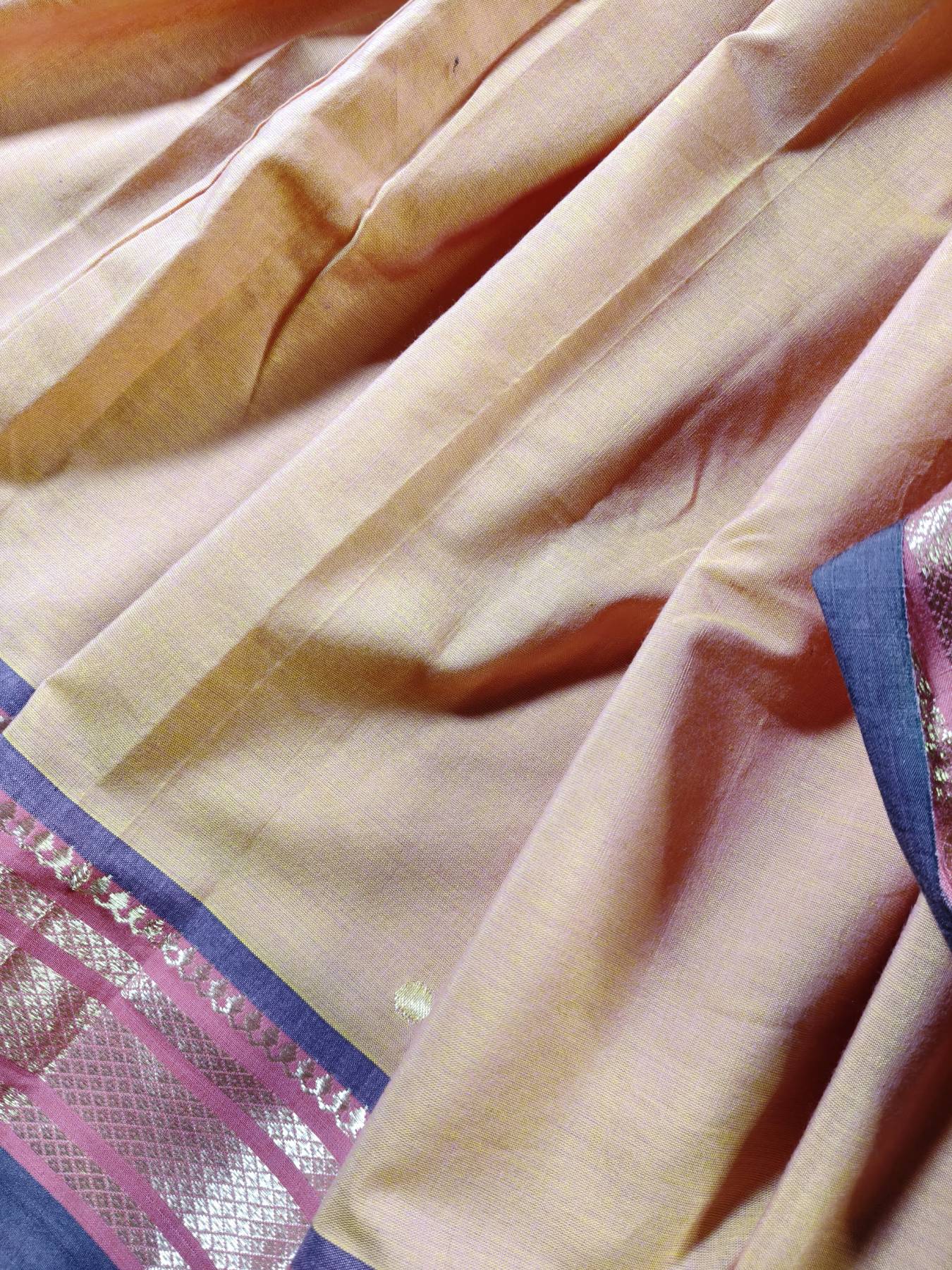 PEACH COTTON PURE HANDLOOM PAITHANI SAREE