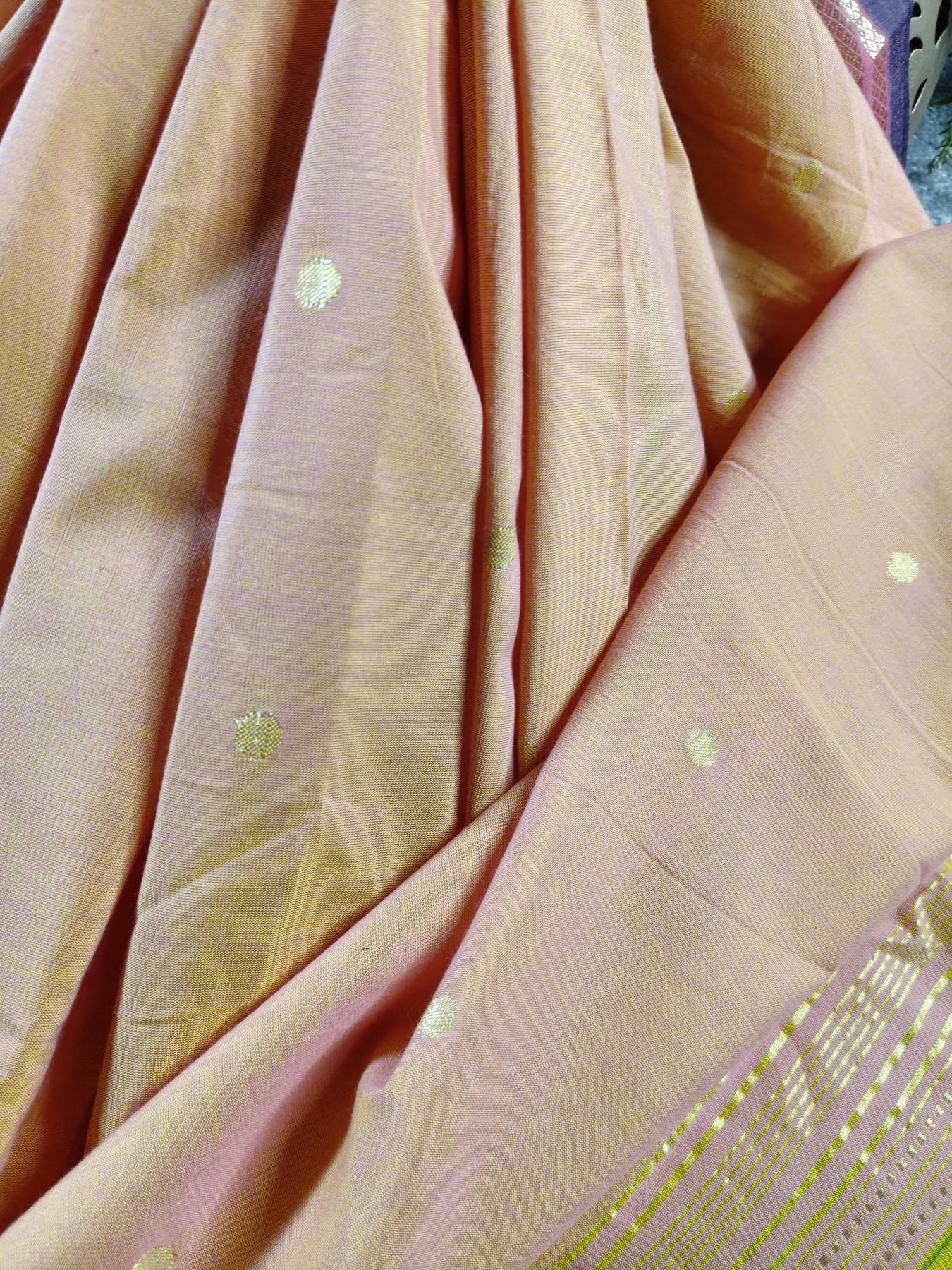 PEACH COTTON PURE HANDLOOM PAITHANI SAREE