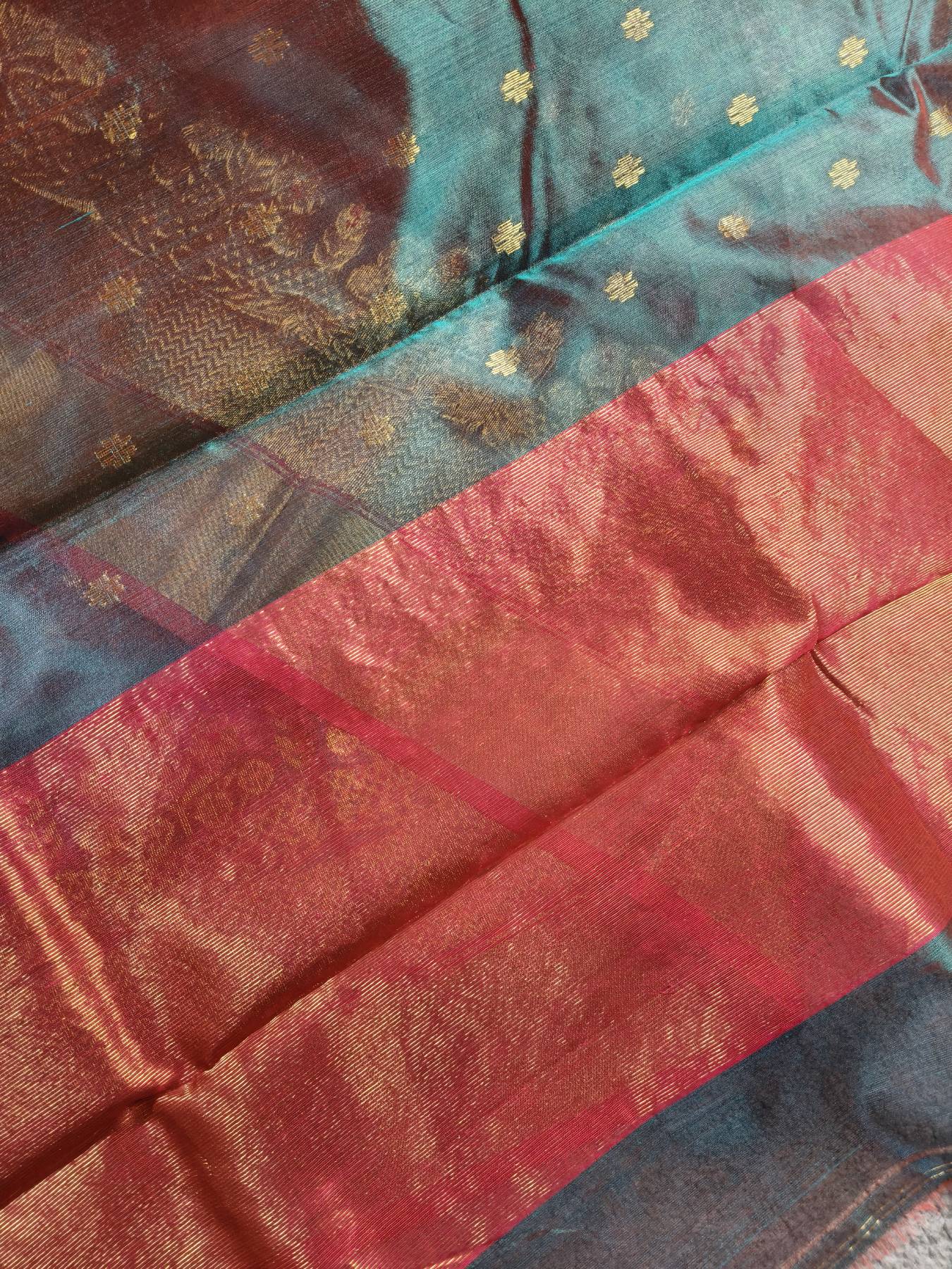 TWO TONE BLUE SICO PURE HANDLOOM CHANDERI SAREE