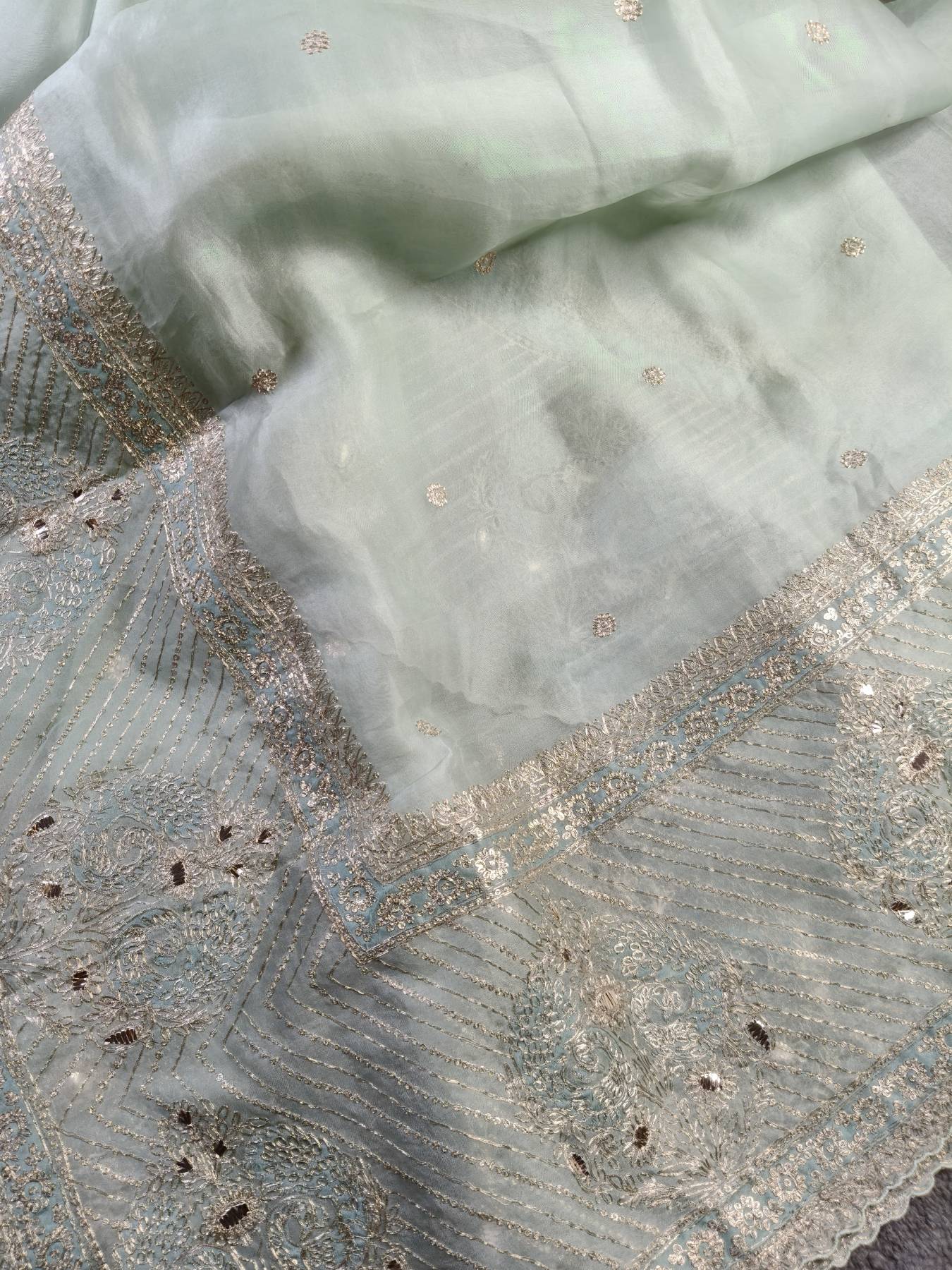 ICE BLUE ORGANZA PURE HANDLOOM EMBROIDERY SAREE